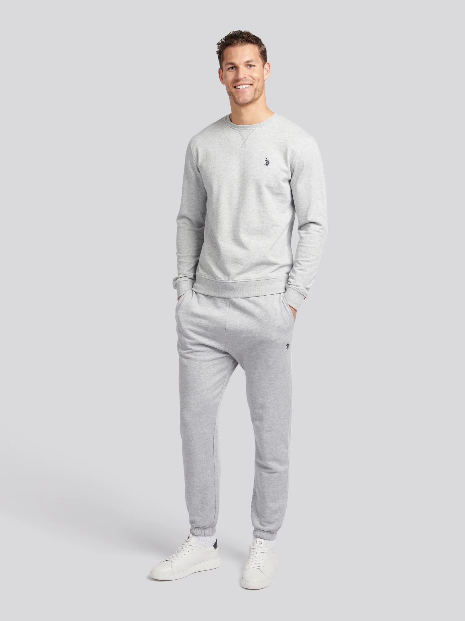 Mens Double Horsemen Sweatshirt Mid Grey Marl - Image 3