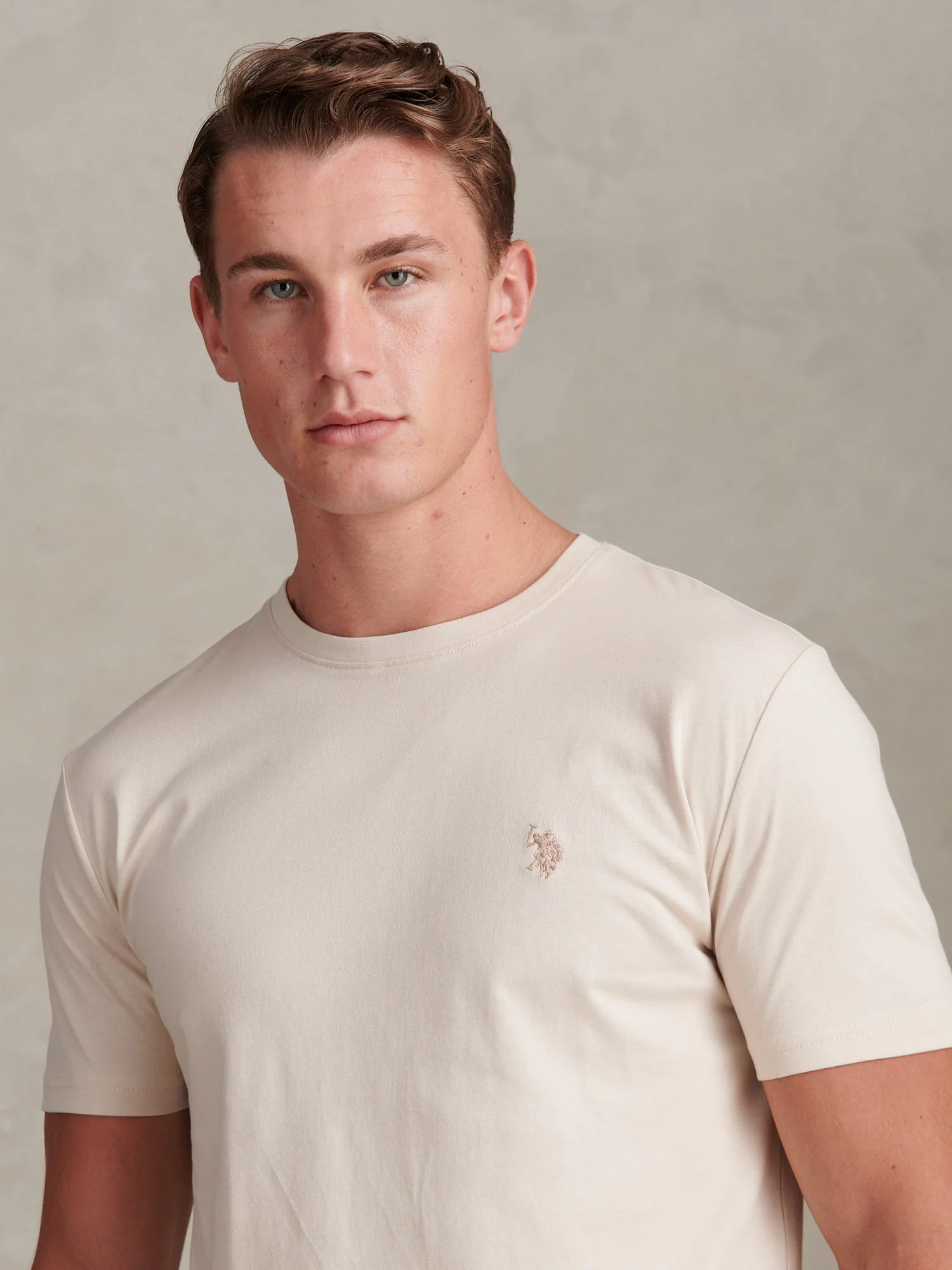 Mens Double Horsemen T-Shirt Beige - Image 2