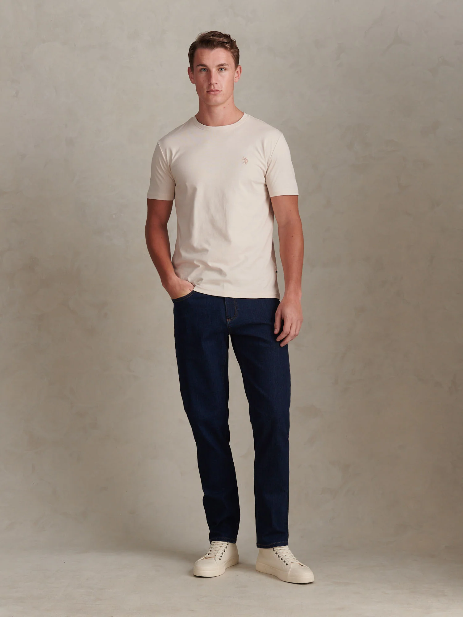 Mens Double Horsemen T-Shirt Beige - Image 3