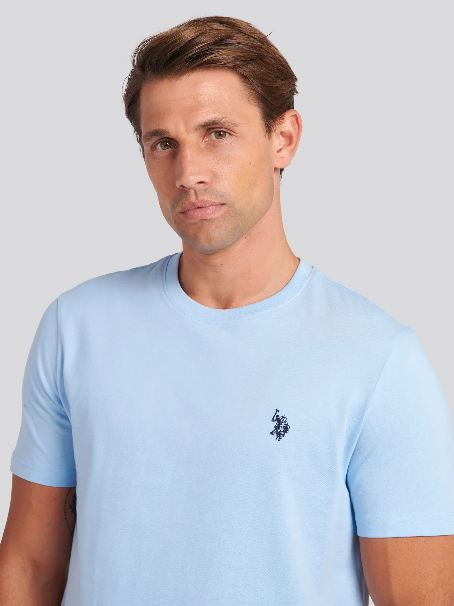 Mens Double Horsemen T-Shirt Chambray Blue - Image 2