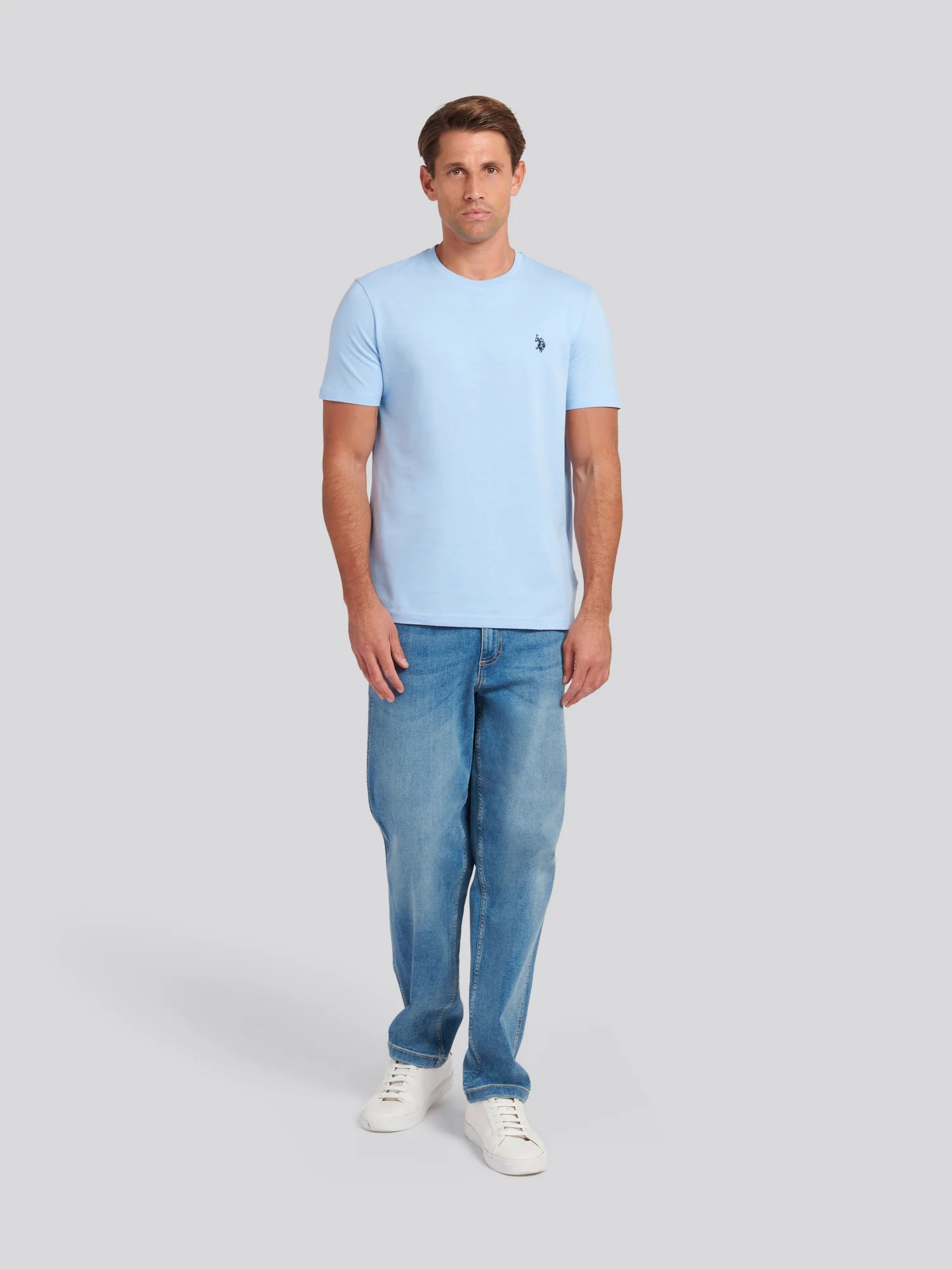 Mens Double Horsemen T-Shirt Chambray Blue - Image 3