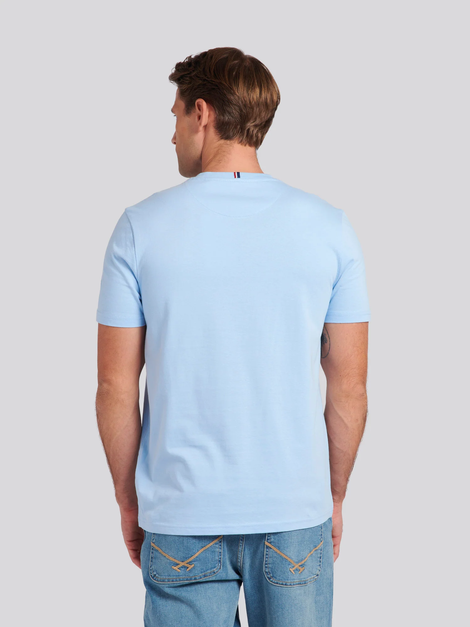 Mens Double Horsemen T-Shirt Chambray Blue - Image 4