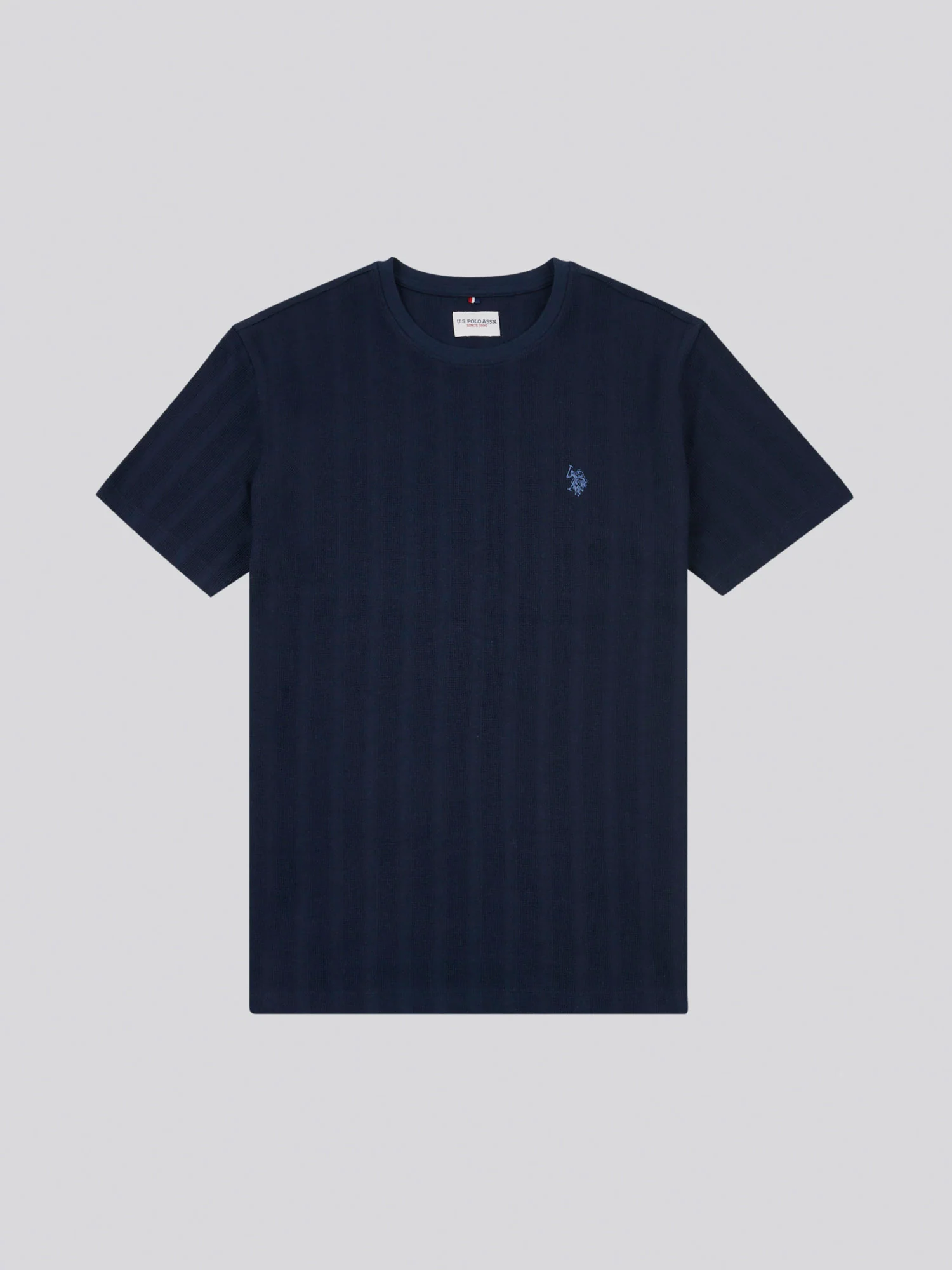 Mens Double Horsemen Vertical Stripe Textured T-Shirt in Dark Sapphire Navy / Moonlight Blue DHM - Image 5