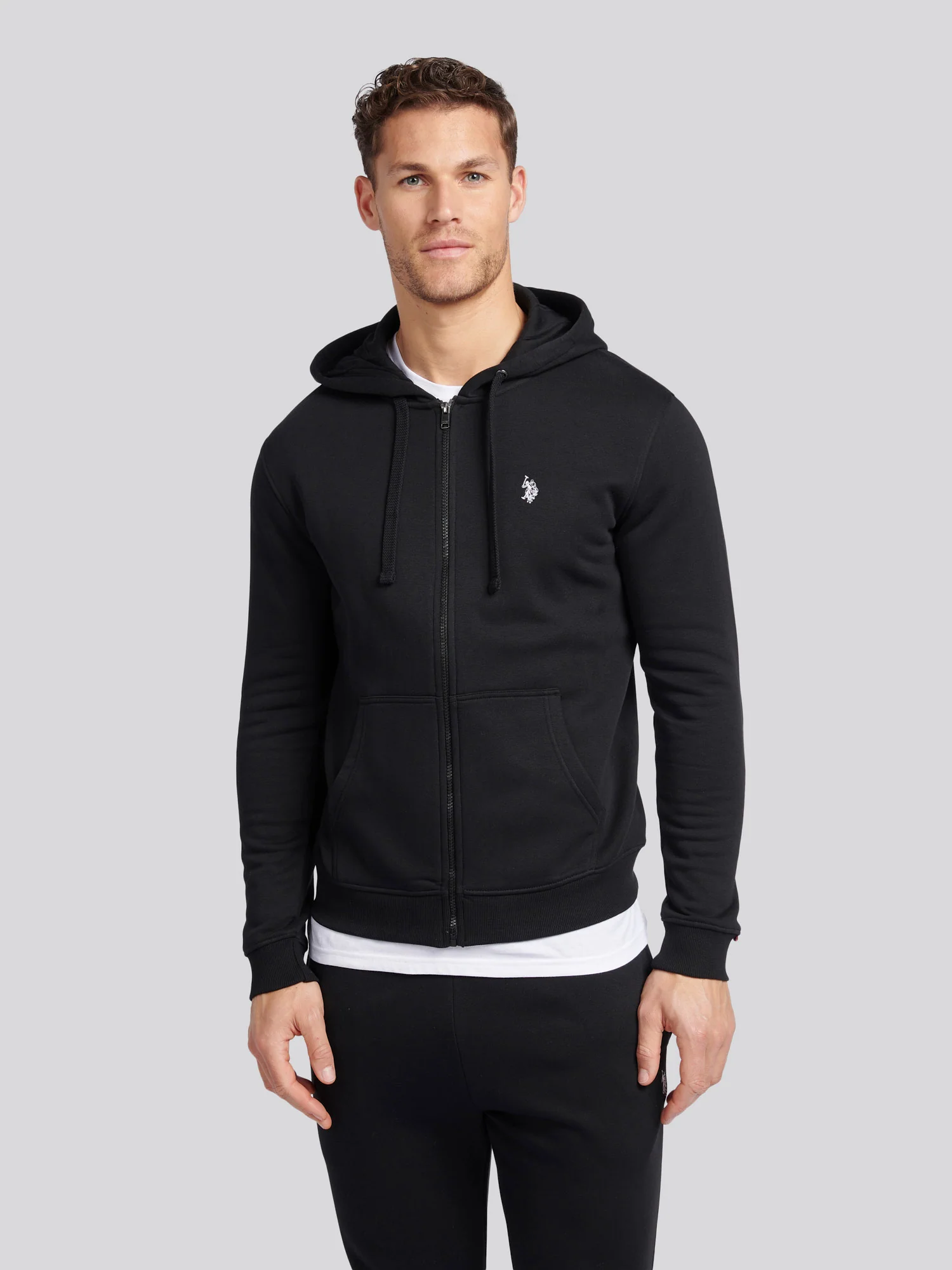 Mens Double Horsemen Zip Hoodie in Black Bright White DHM