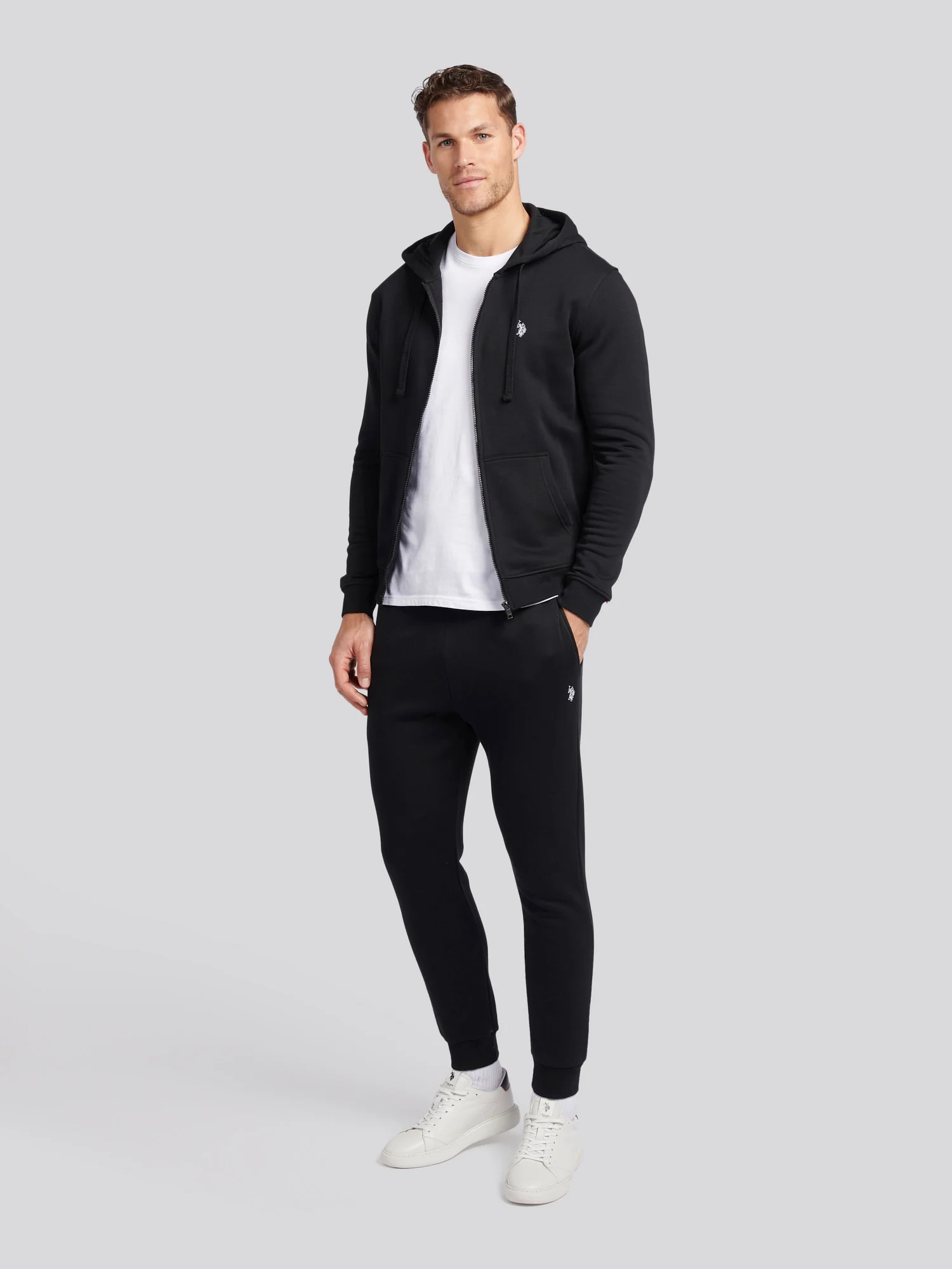 Mens Double Horsemen Zip Hoodie in Black Bright White DHM - Image 2