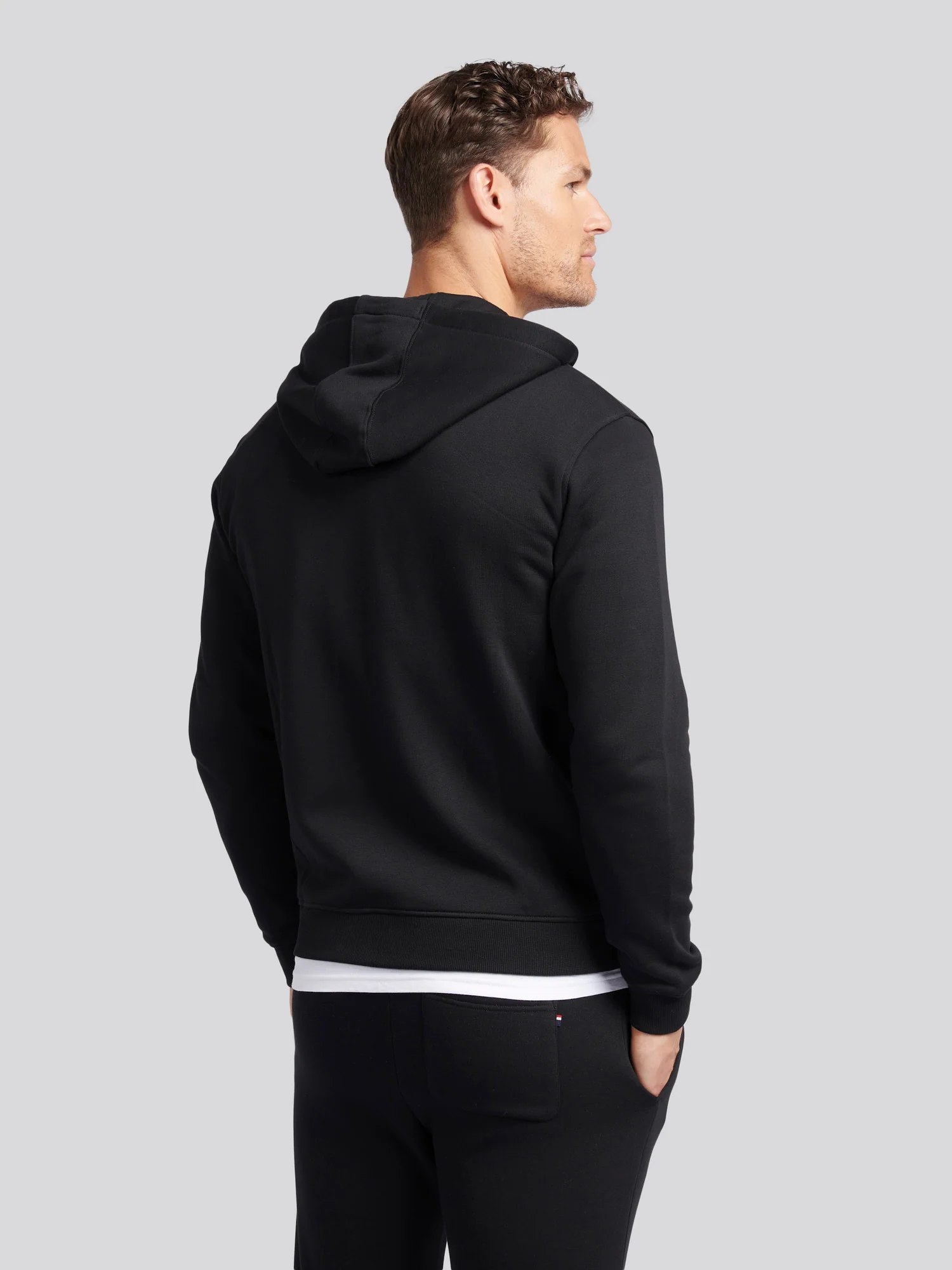 Mens Double Horsemen Zip Hoodie in Black Bright White DHM - Image 4