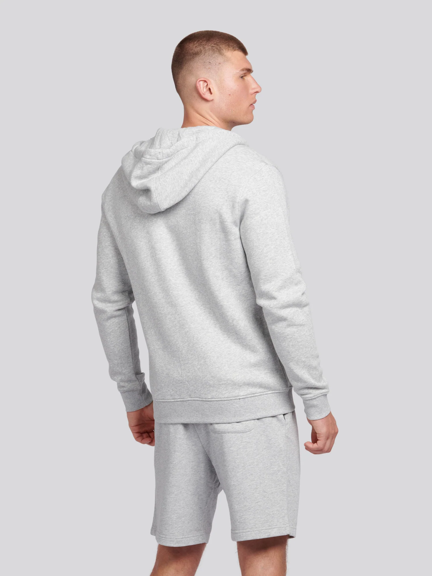 Mens Double Horsemen Zip Hoodie in Mid Grey Marl - Image 4