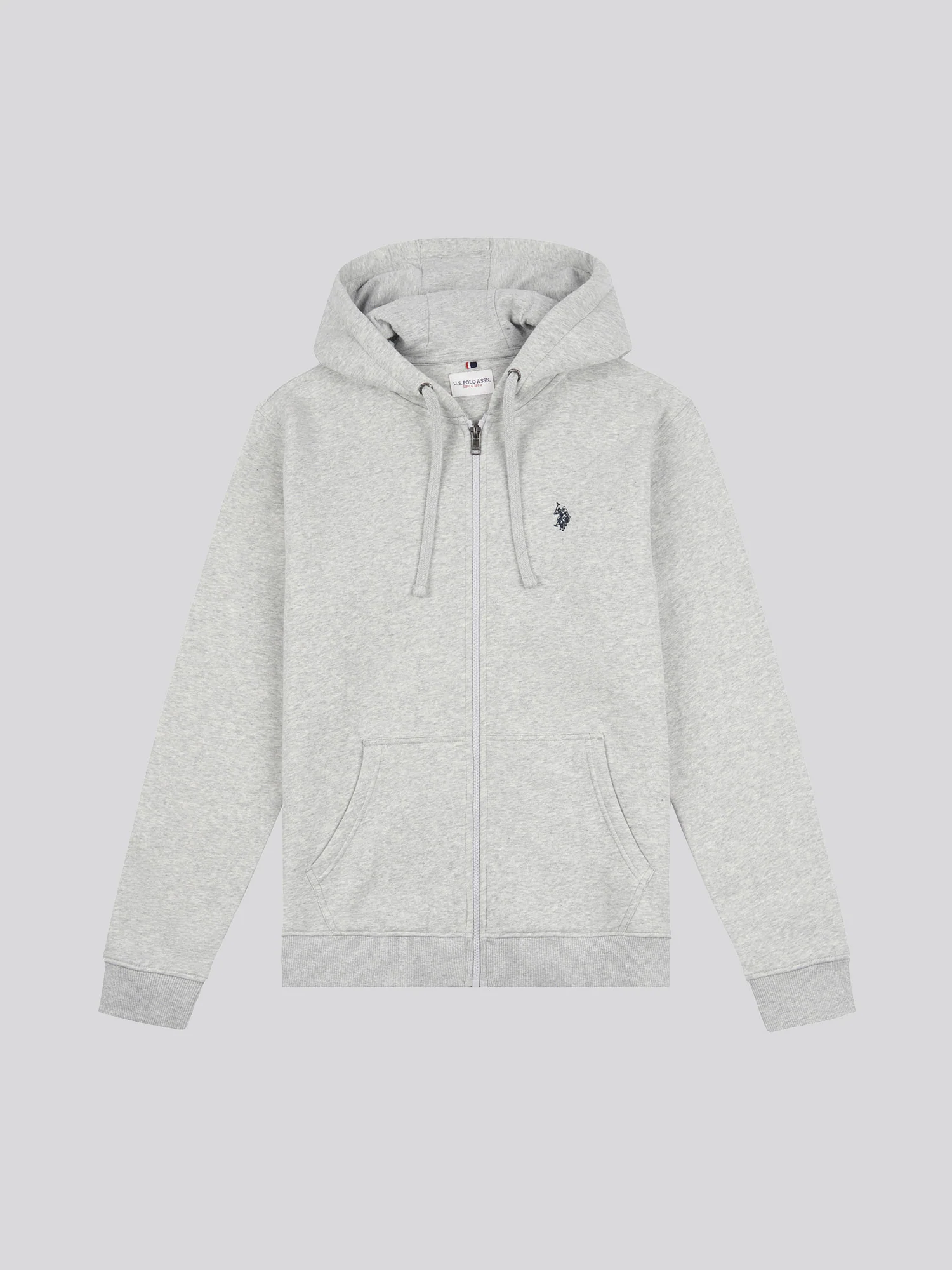 Mens Double Horsemen Zip Hoodie in Mid Grey Marl - Image 5