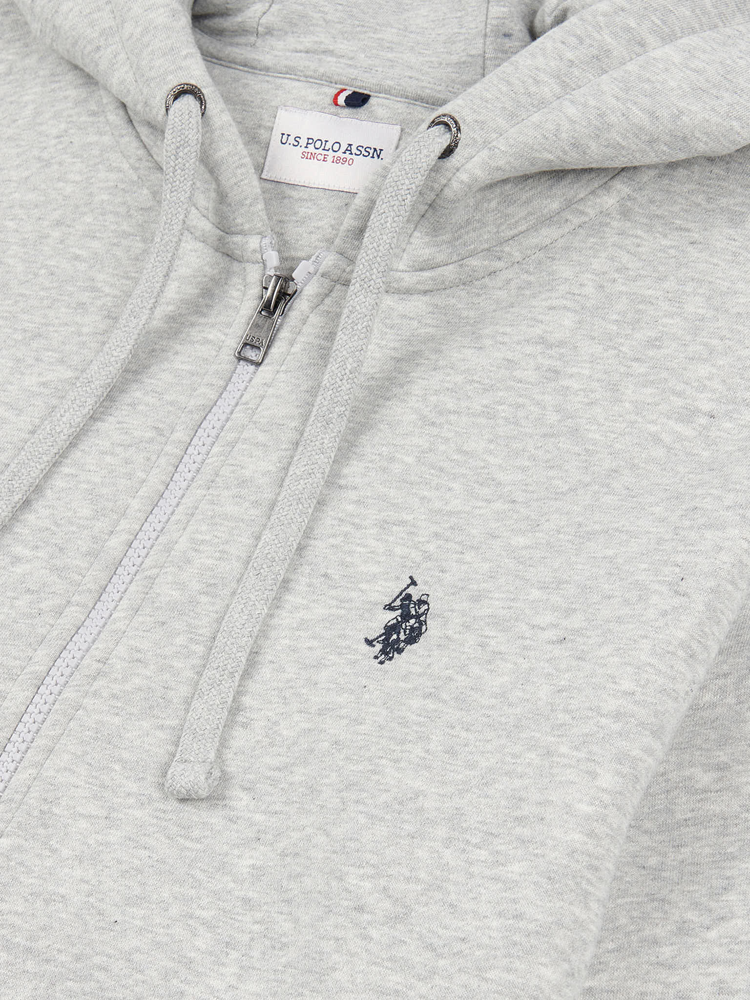 Mens Double Horsemen Zip Hoodie in Mid Grey Marl - Image 6