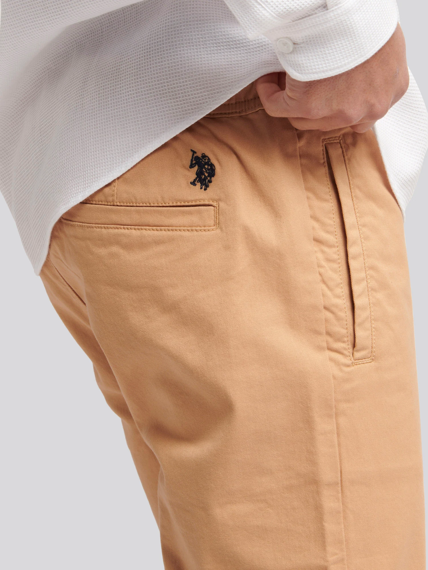 Mens Drawstring Waist Casual Trousers in Tan - Image 4