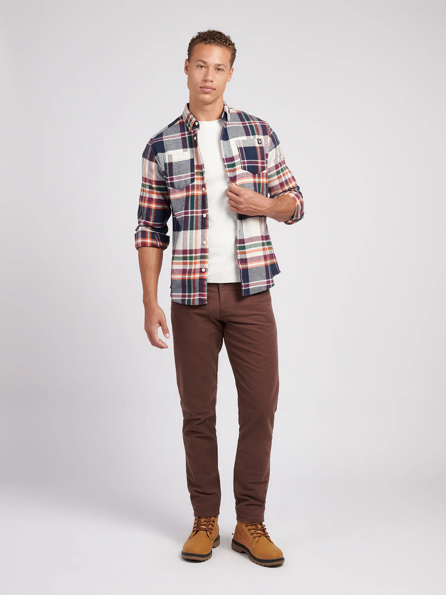 Mens Dual Pocket Checked Shirt in Dark Sapphire Navy - Image 3