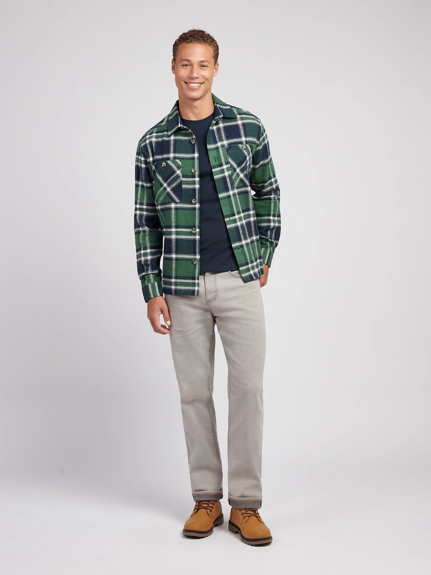 Mens Enlarged Check Overshirt in Pineneedle - Image 3