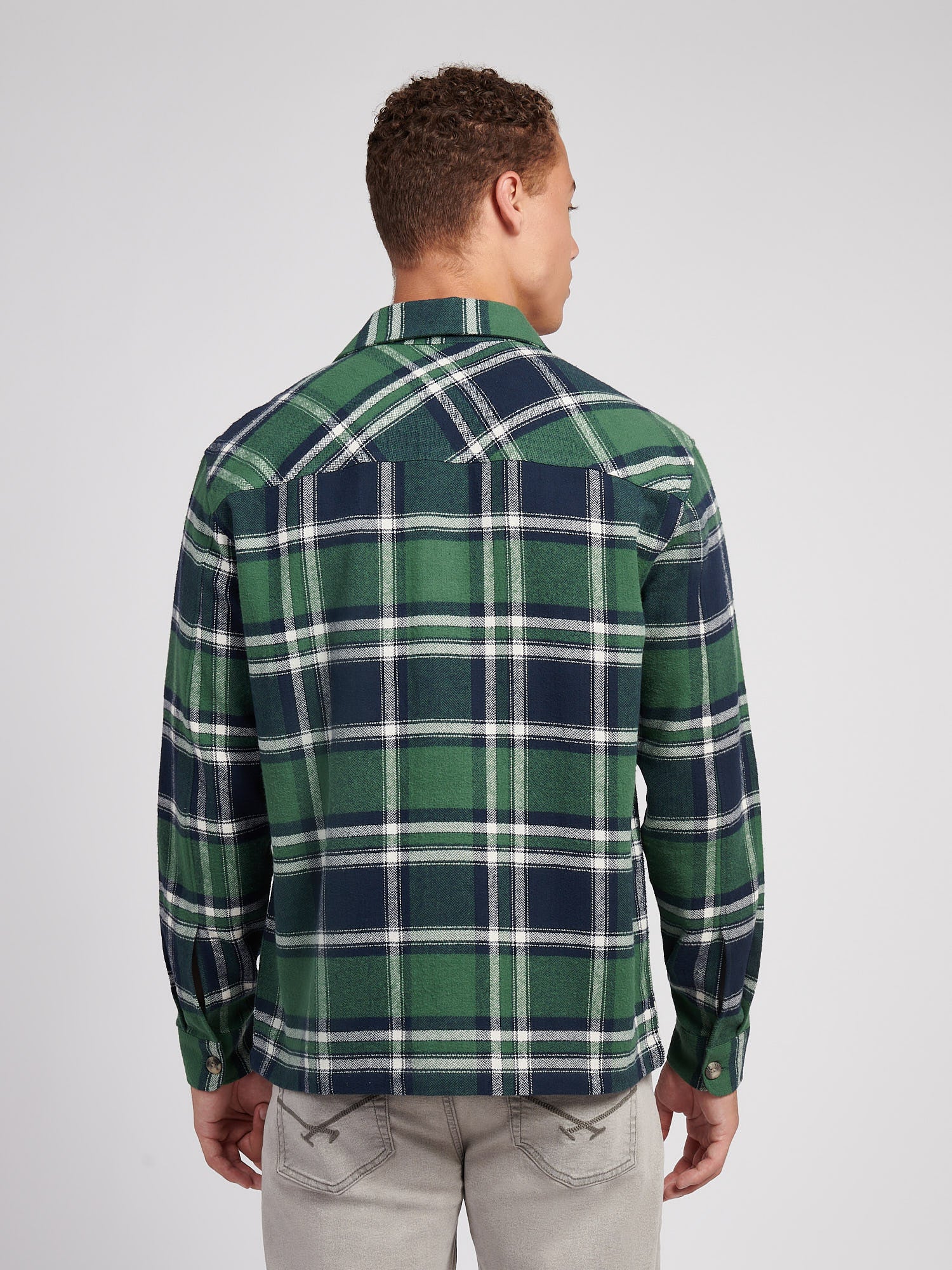 Mens Enlarged Check Overshirt in Pineneedle - Image 4