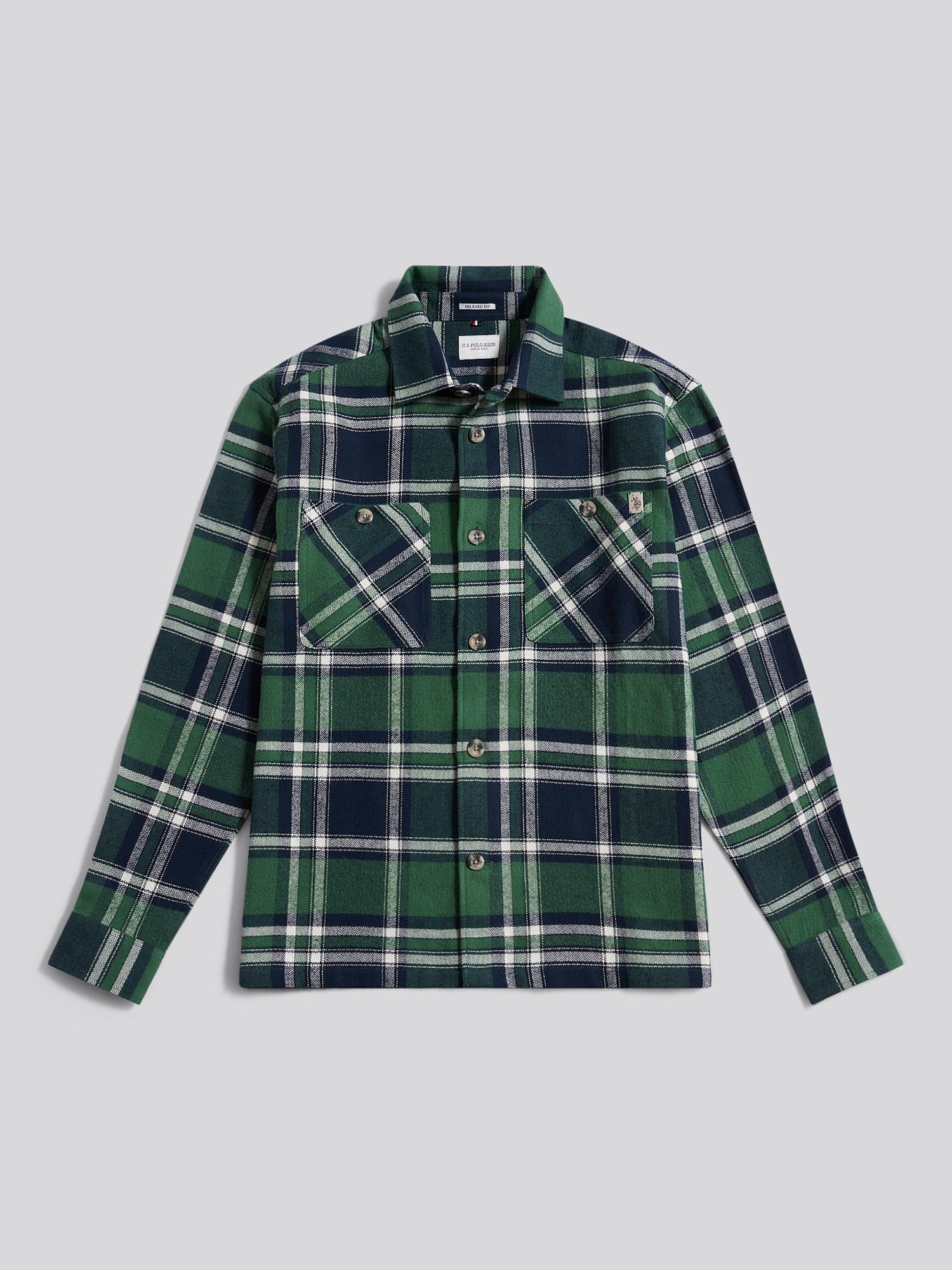 Mens Enlarged Check Overshirt in Pineneedle - Image 6