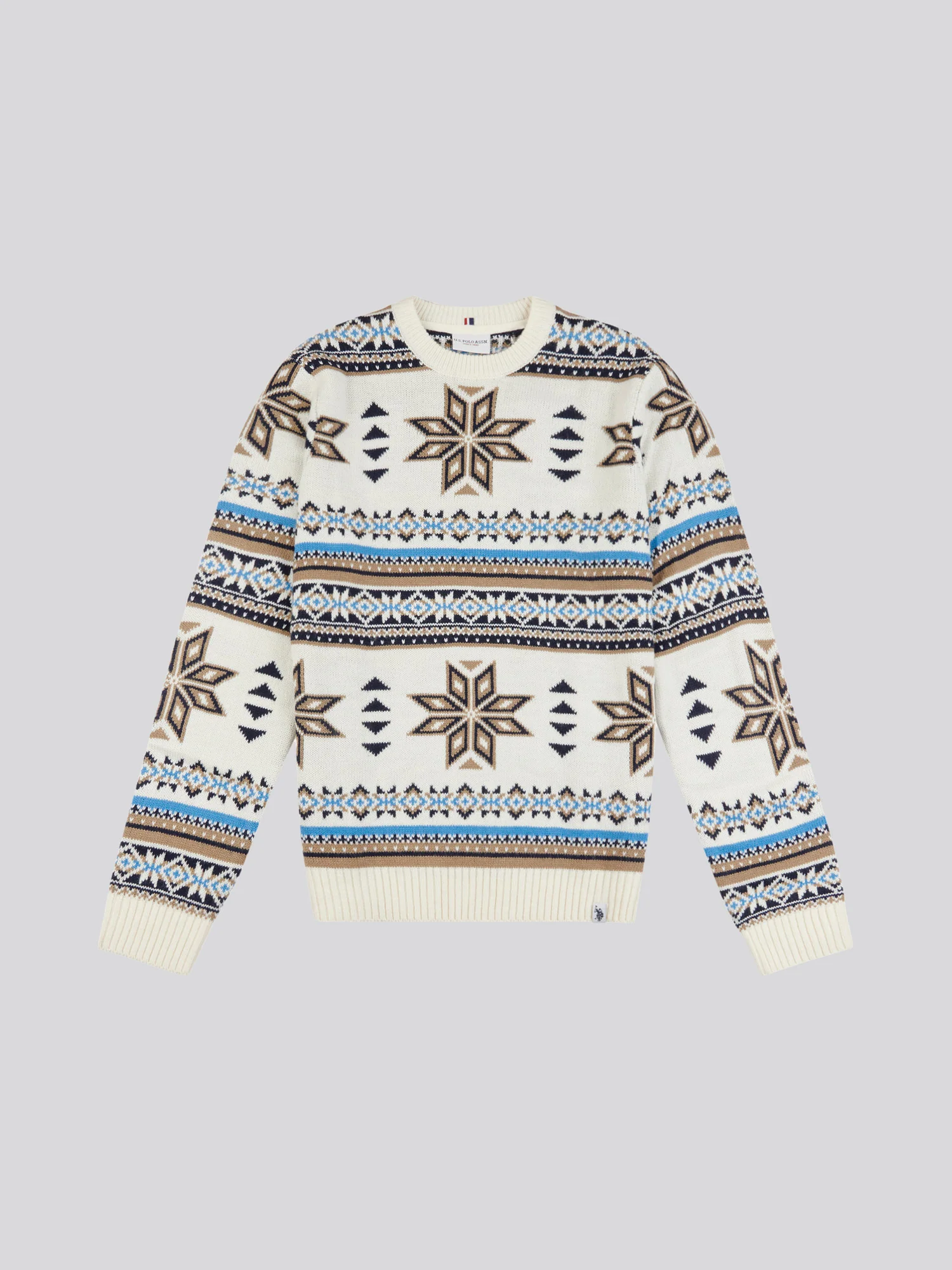 Mens Fair Isle Crew Neck Jumper in Tofu - Image 4