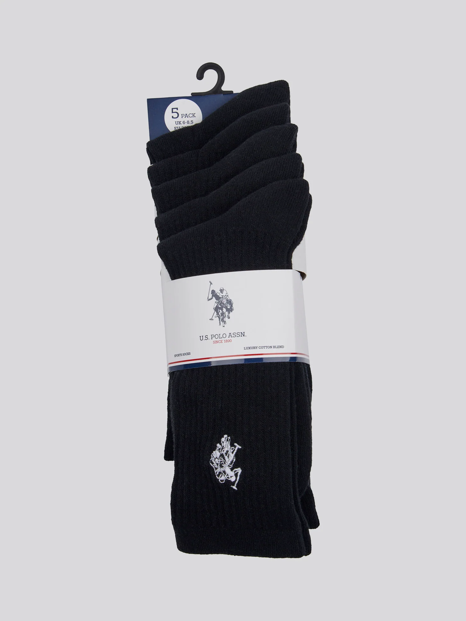 Mens Five Pack Classic Sports Socks in Black - Image 2