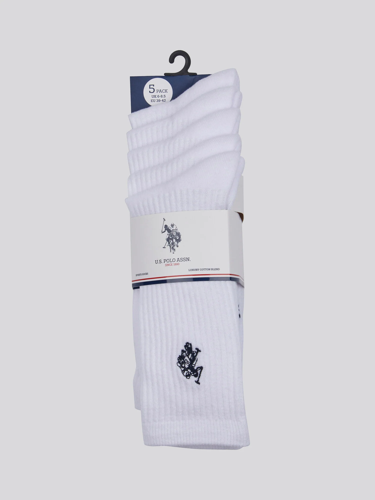 Mens Five Pack Classic Sports Socks in Bright White - Image 2