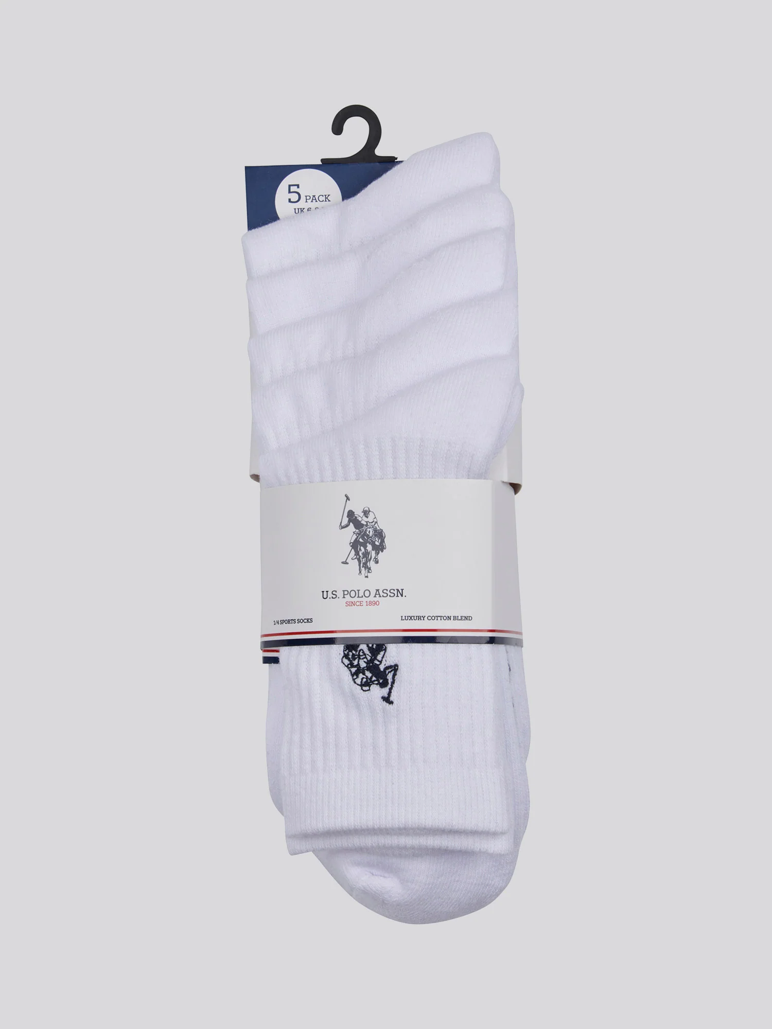 Mens Five Pack Quarter Sports Socks in Bright White - Image 2