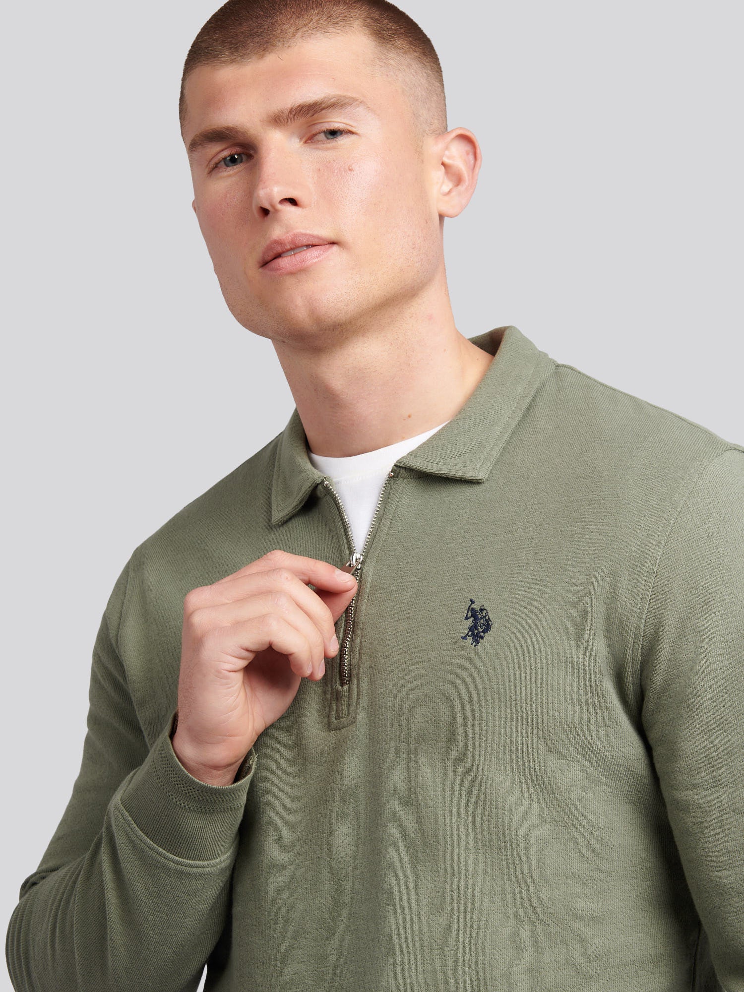 Mens Flat Pile Long Sleeve Polo Shirt in Mulled Basil - Image 2