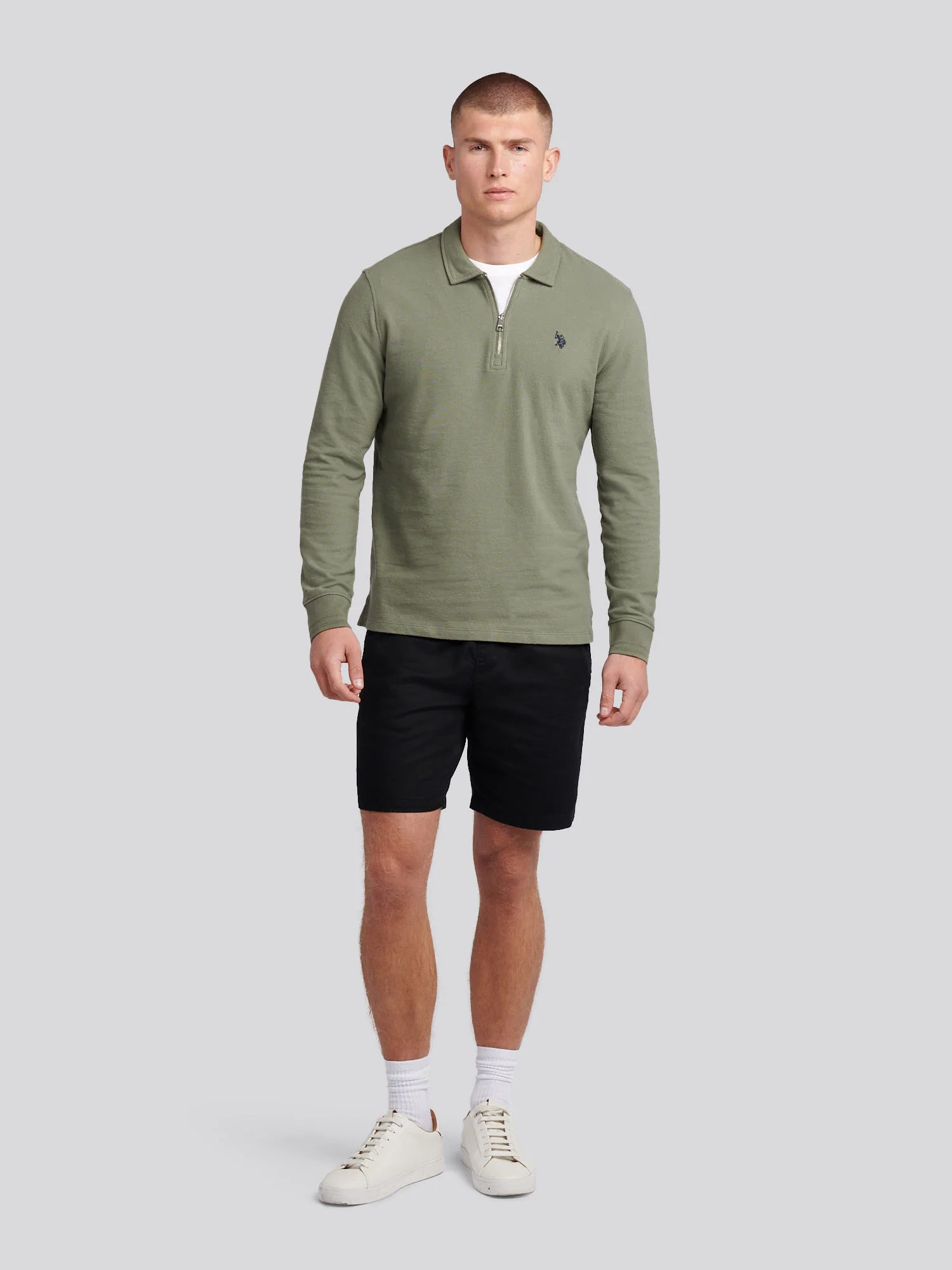 Mens Flat Pile Long Sleeve Polo Shirt in Mulled Basil - Image 3