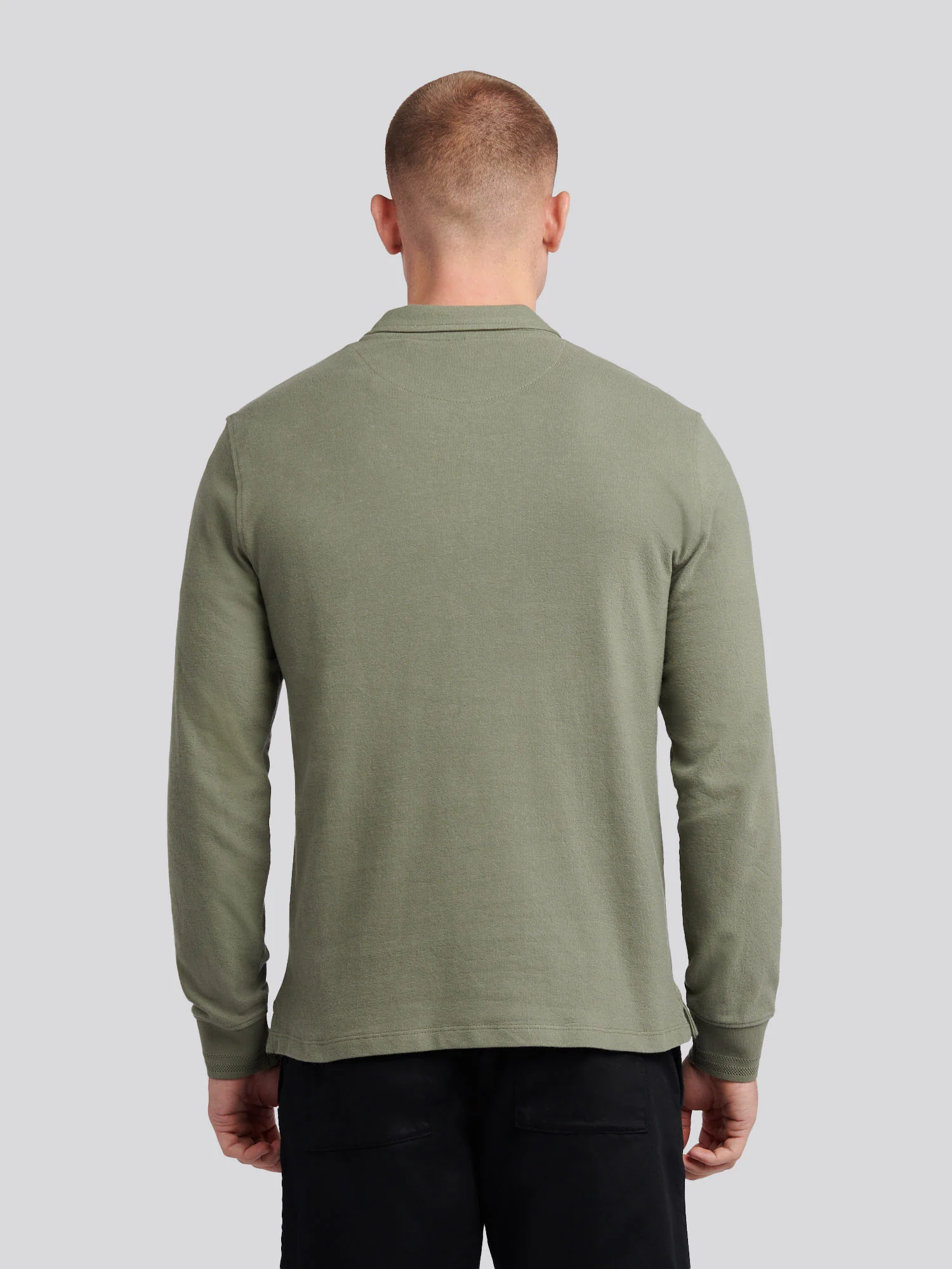 Mens Flat Pile Long Sleeve Polo Shirt in Mulled Basil - Image 4