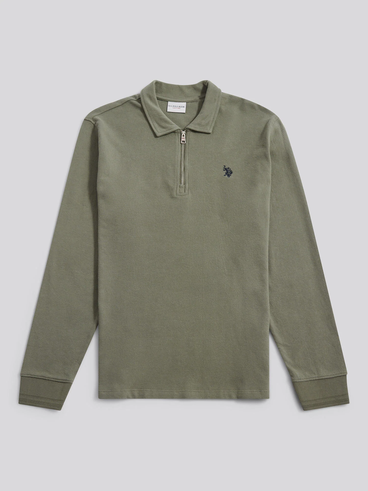Mens Flat Pile Long Sleeve Polo Shirt in Mulled Basil - Image 5