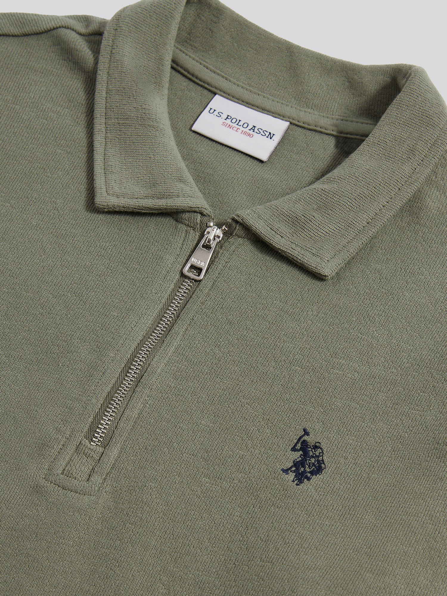 Mens Flat Pile Long Sleeve Polo Shirt in Mulled Basil - Image 7