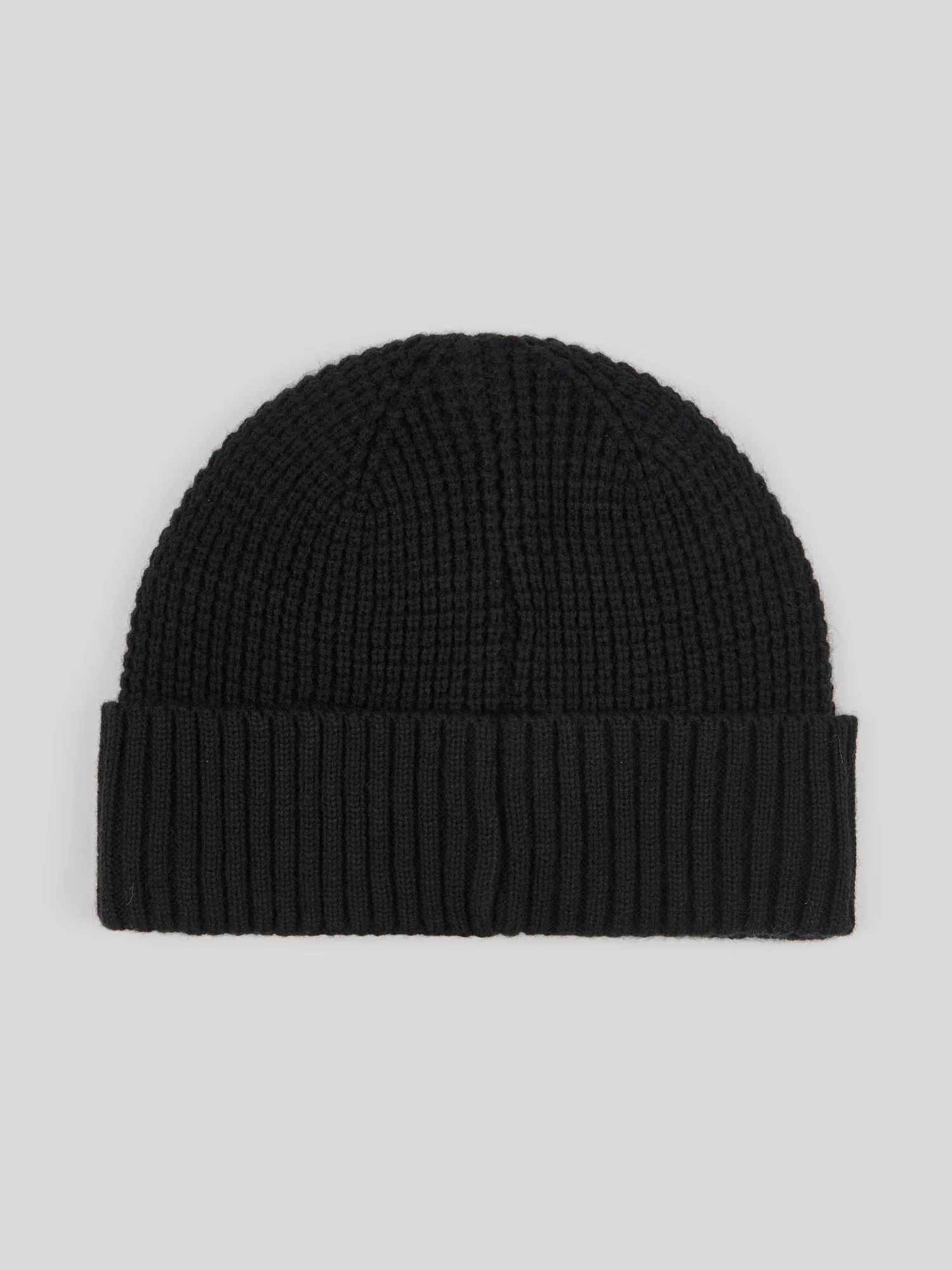Mens Fleece Lined Waffle Knit Beanie in Black - Image 2