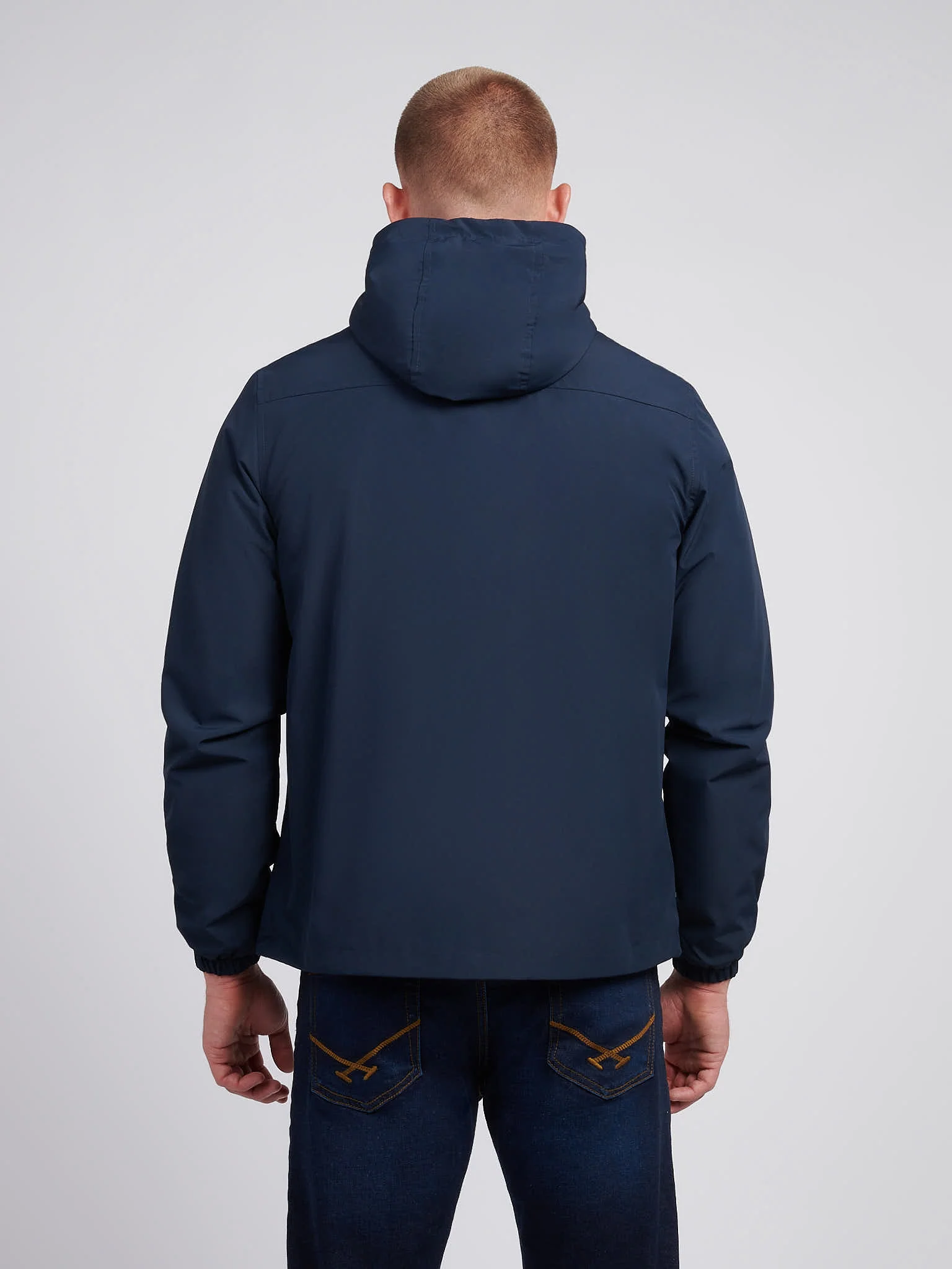 Mens Fleece Lined Windbreaker Jacket in Dark Sapphire Navy / Haute Red DHM - Image 4