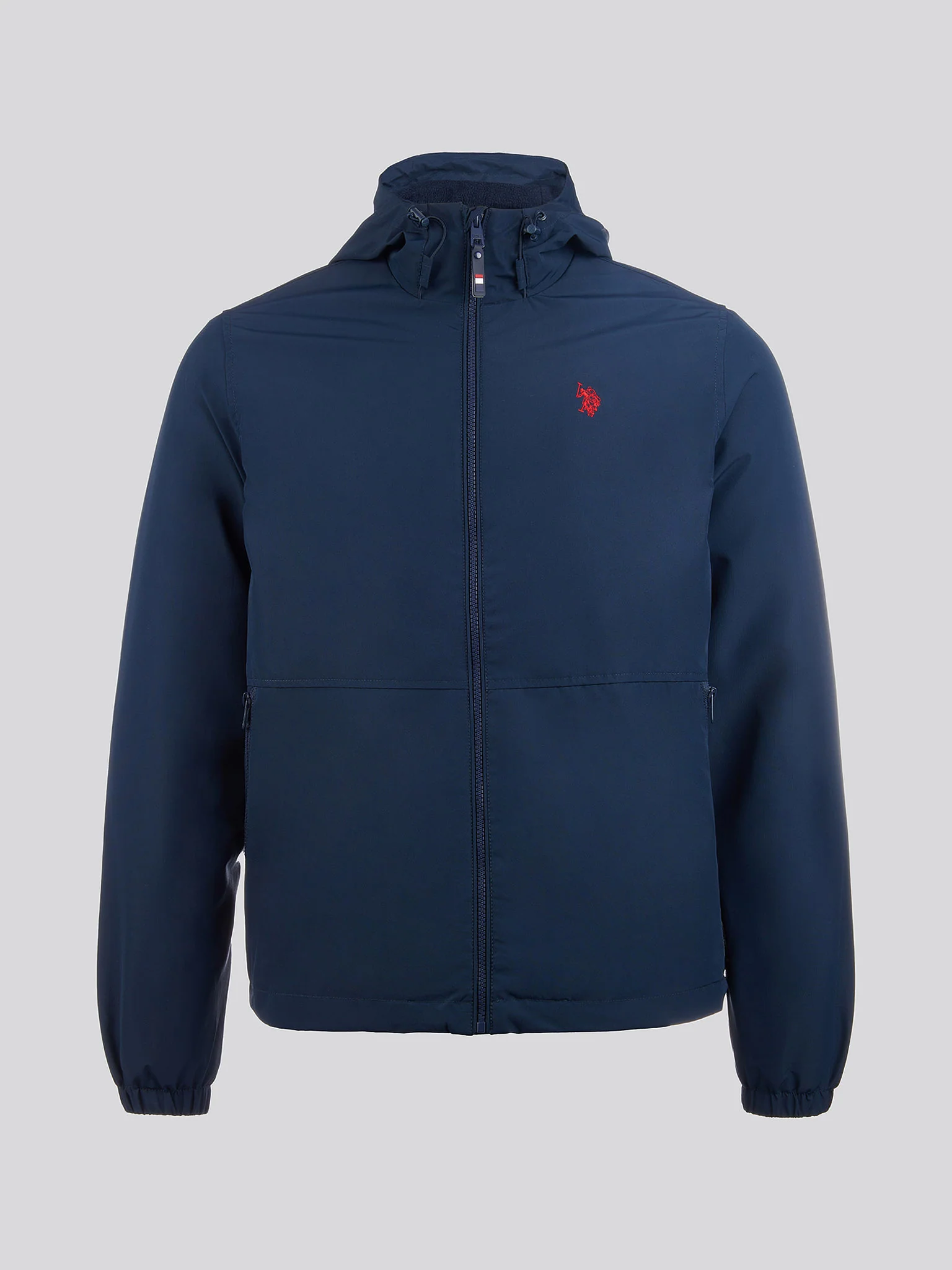 Mens Fleece Lined Windbreaker Jacket in Dark Sapphire Navy / Haute Red DHM - Image 8