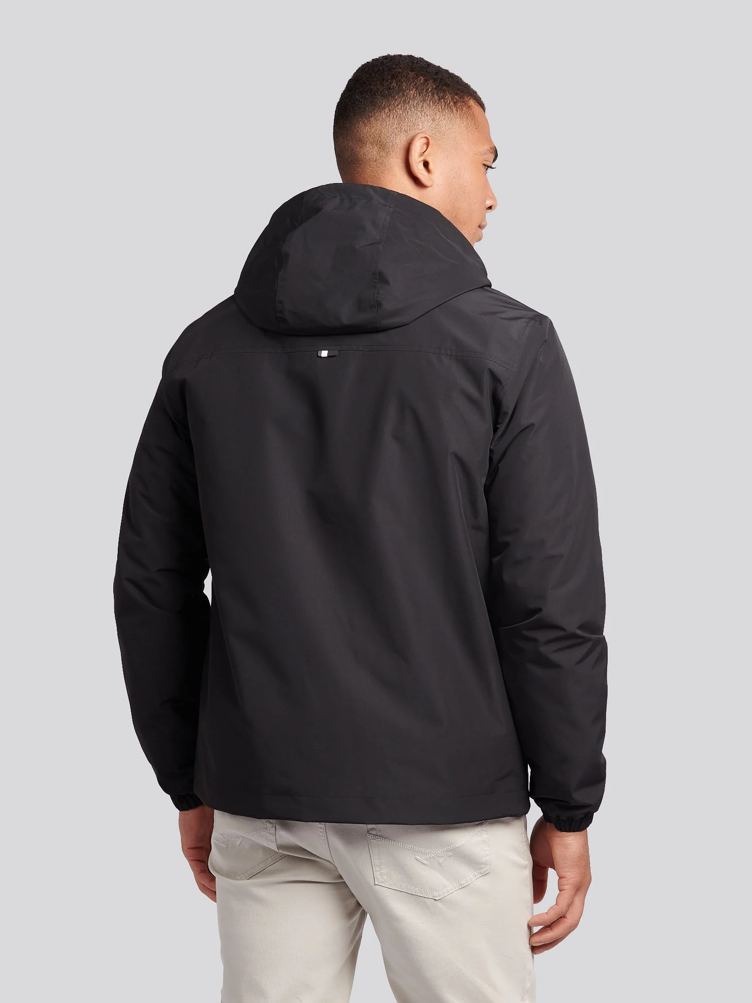 Mens Fleece Lined Windbreaker Jacket in Black Bright White DHM - Image 4