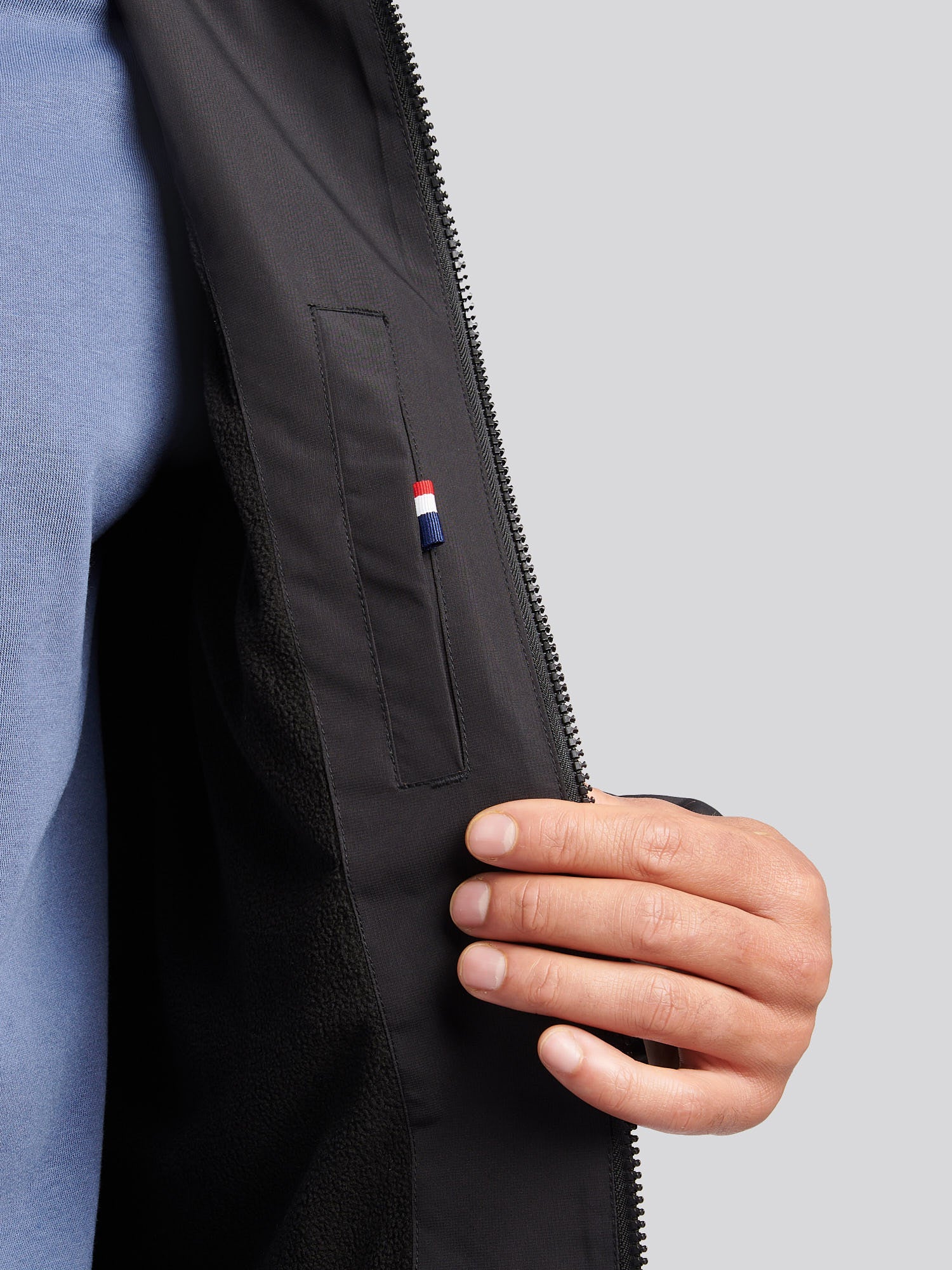 Mens Fleece Lined Windbreaker Jacket in Black Bright White DHM - Image 5