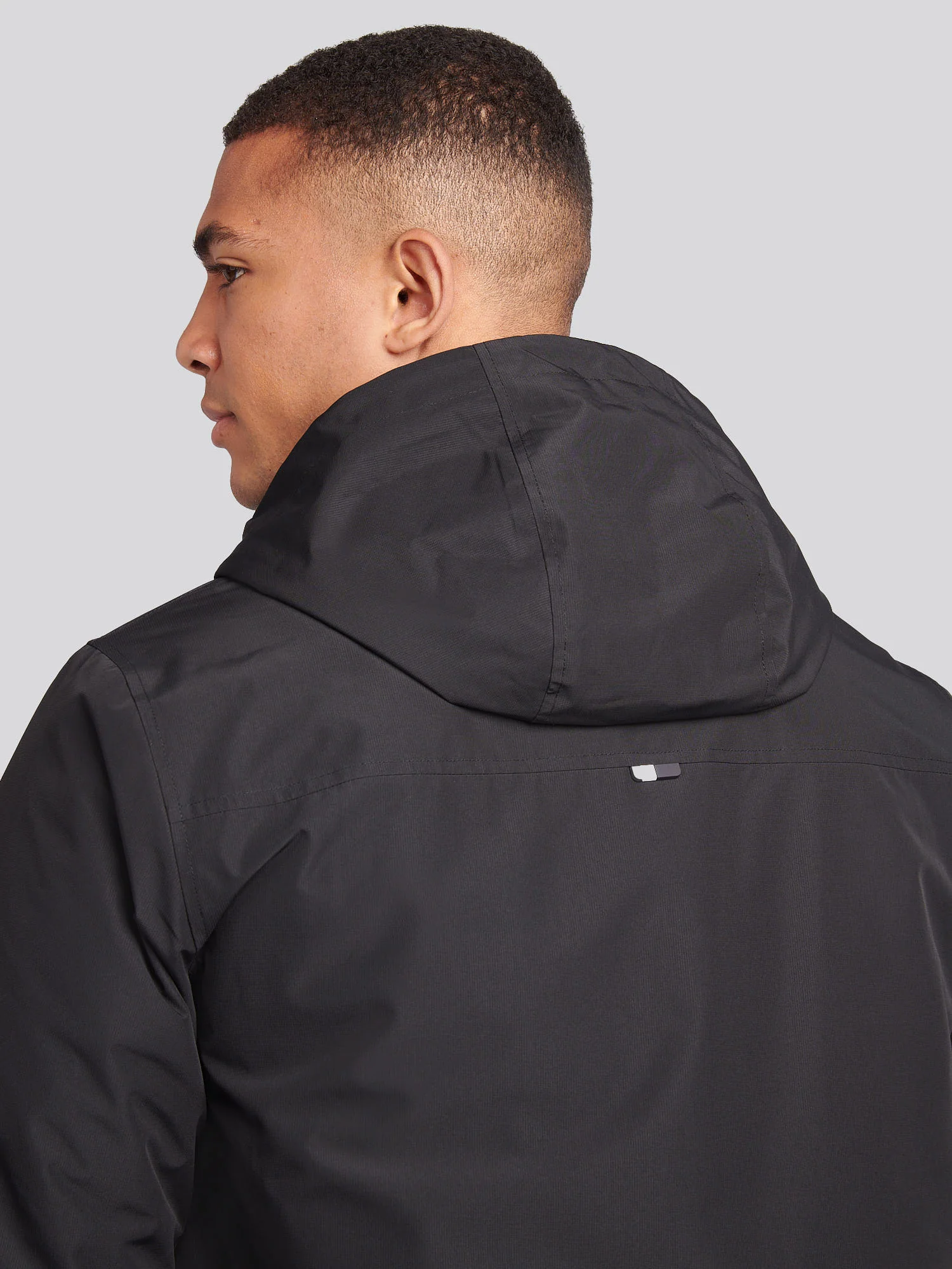 Mens Fleece Lined Windbreaker Jacket in Black Bright White DHM - Image 6