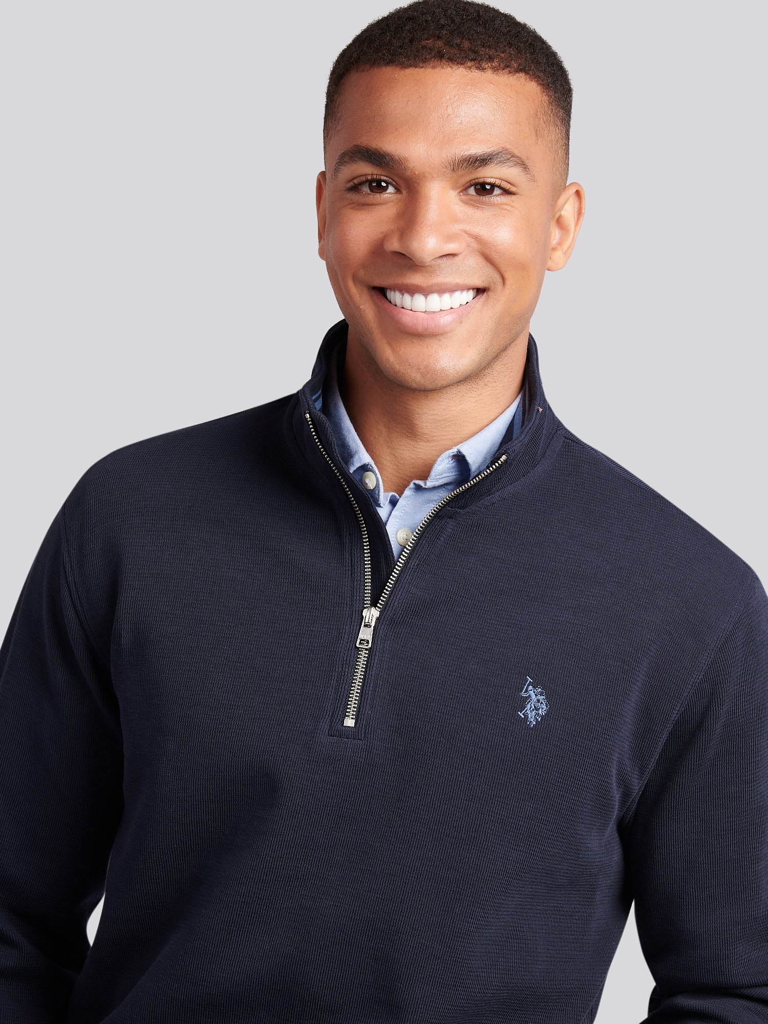 Mens French Rib 1/4 Funnel in Dark Sapphire Navy / Moonlight Blue DHM - Image 2