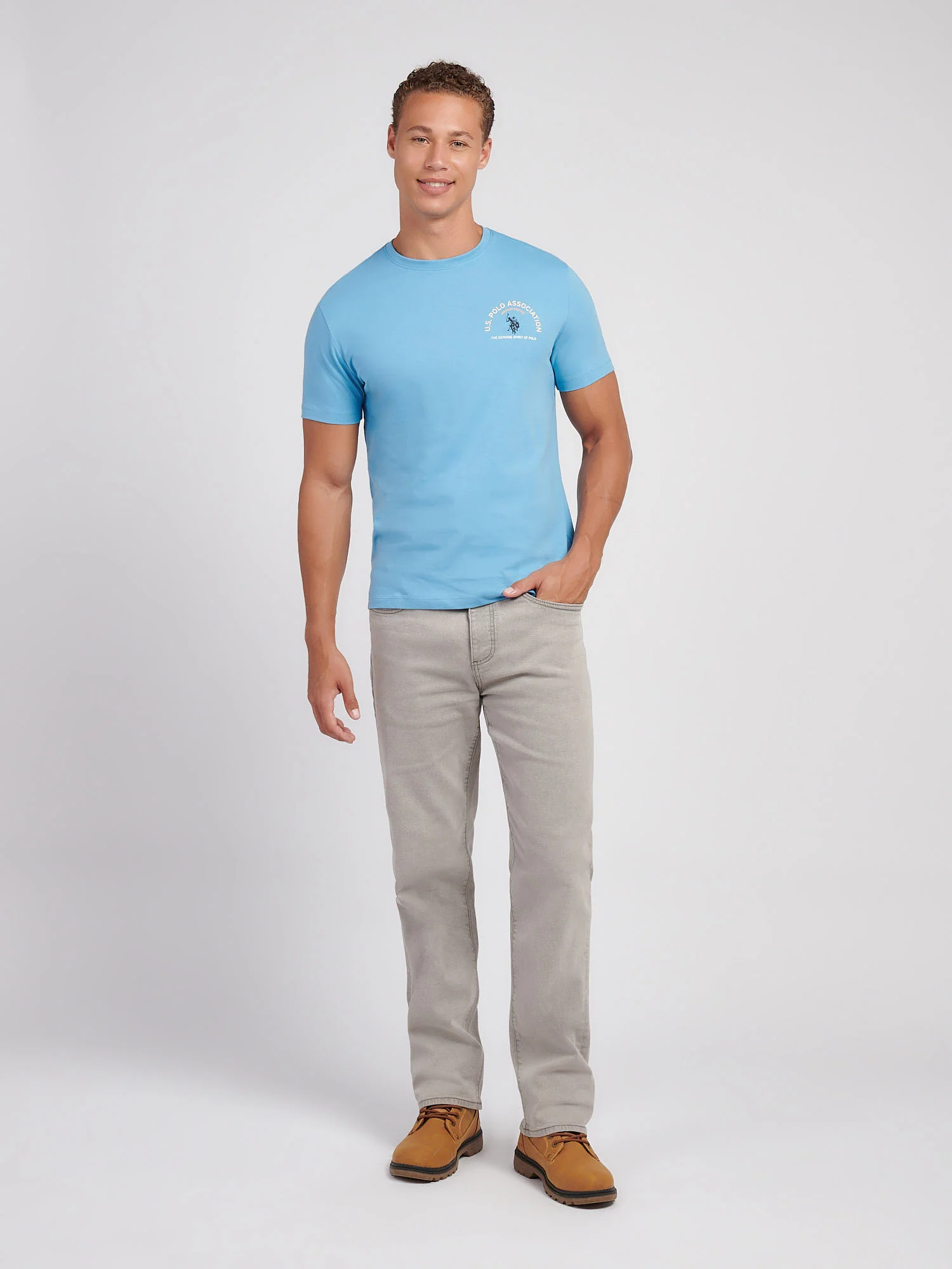 Mens Front/Back Print Graphic T-Shirt in Heritage Blue - Image 3