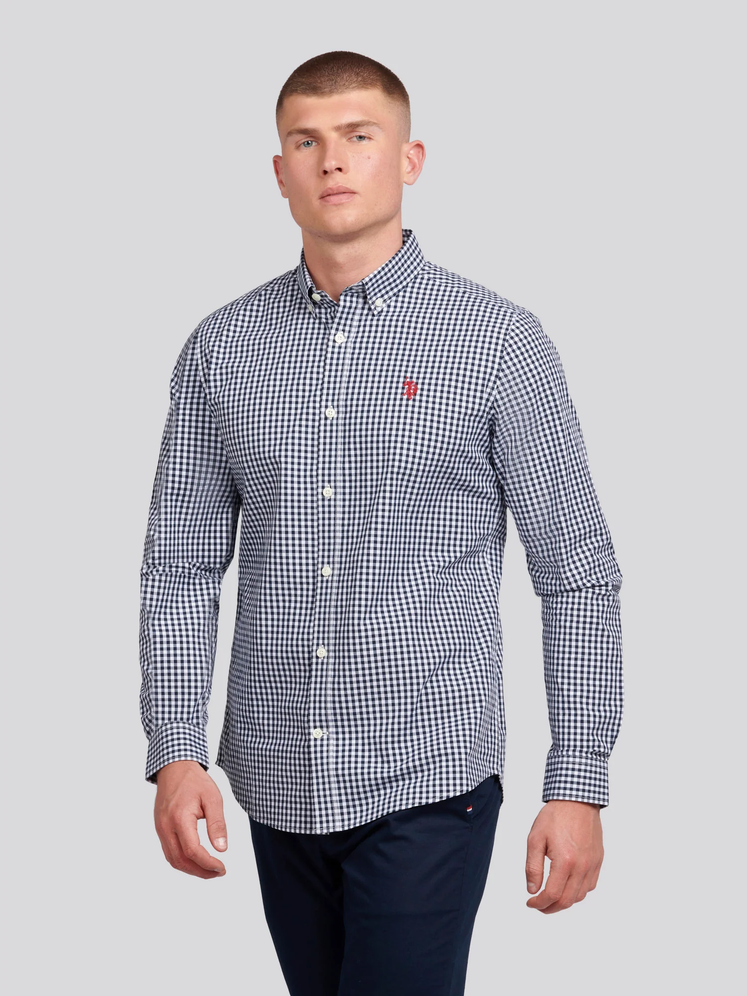 Mens Gingham Shirt in Dark Sapphire Navy - Image 2