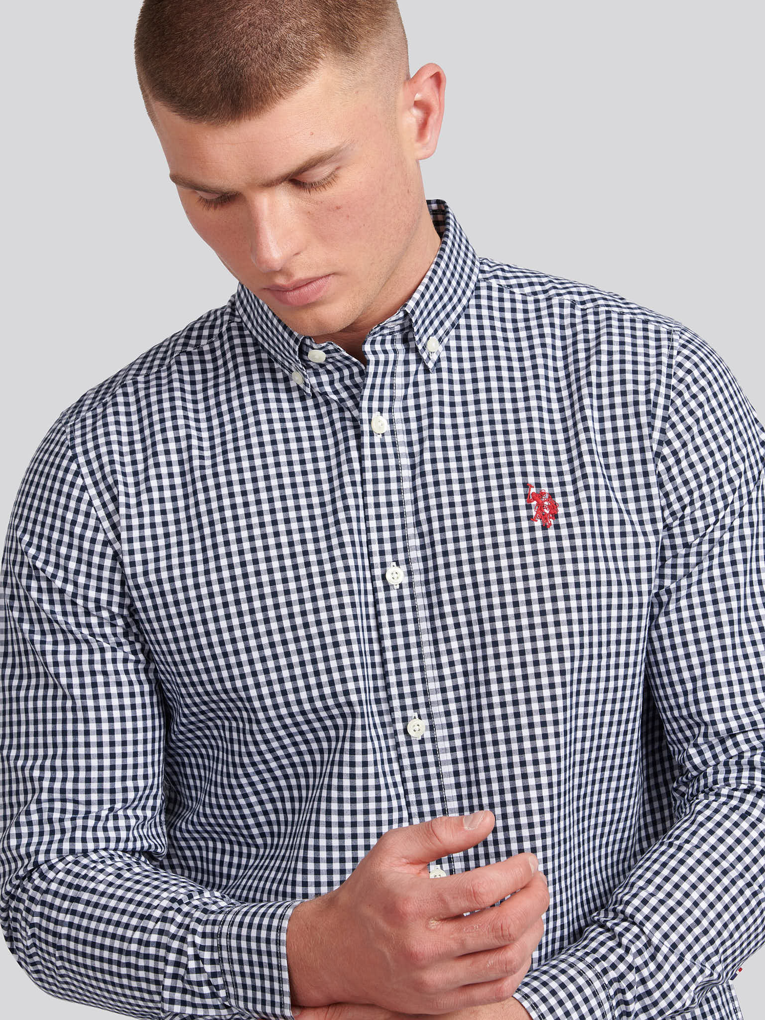 Mens Gingham Shirt in Dark Sapphire Navy - Image 3