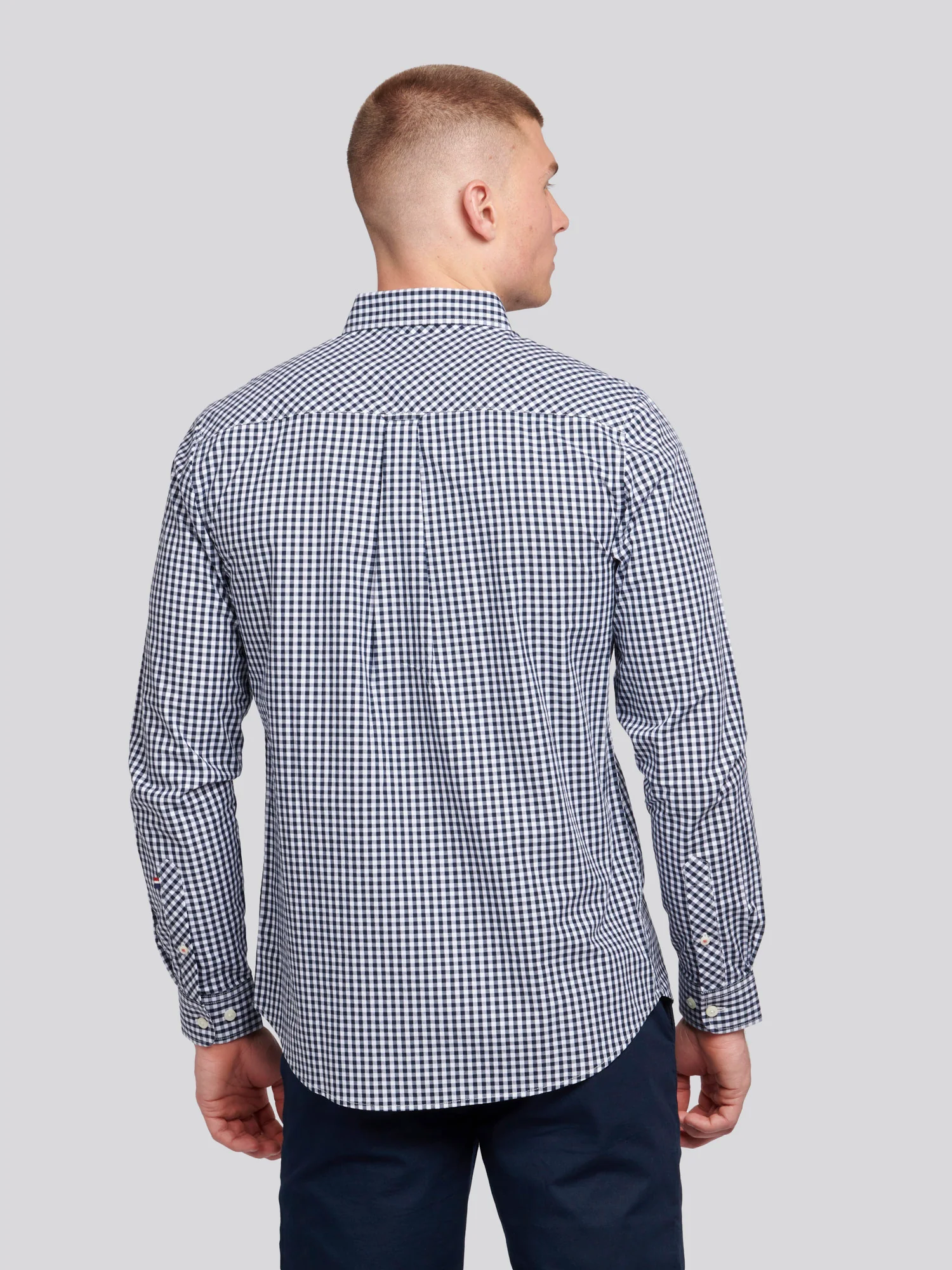 Mens Gingham Shirt in Dark Sapphire Navy - Image 5