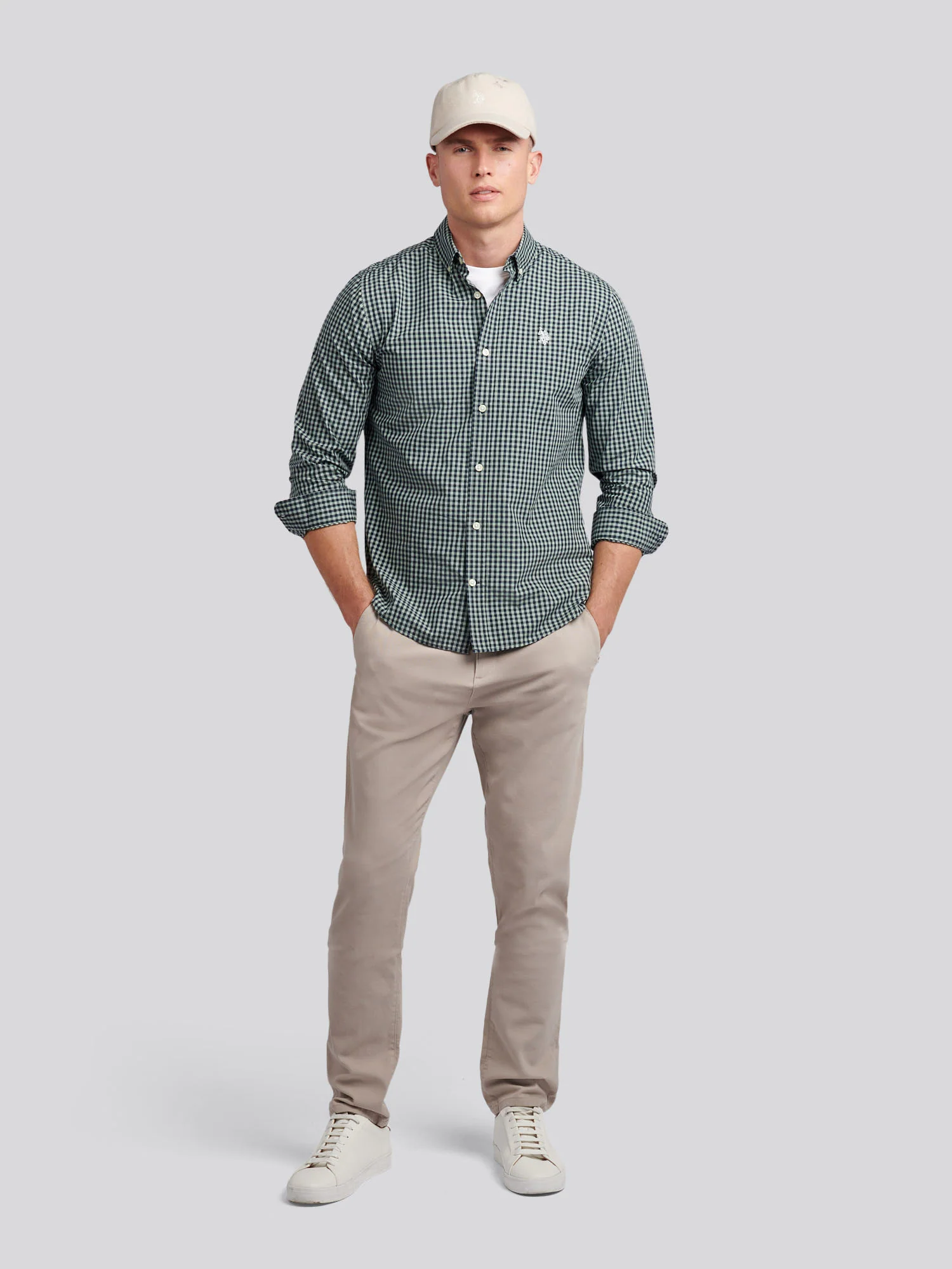 Mens Gingham Shirt in Iceberg Green - Image 3