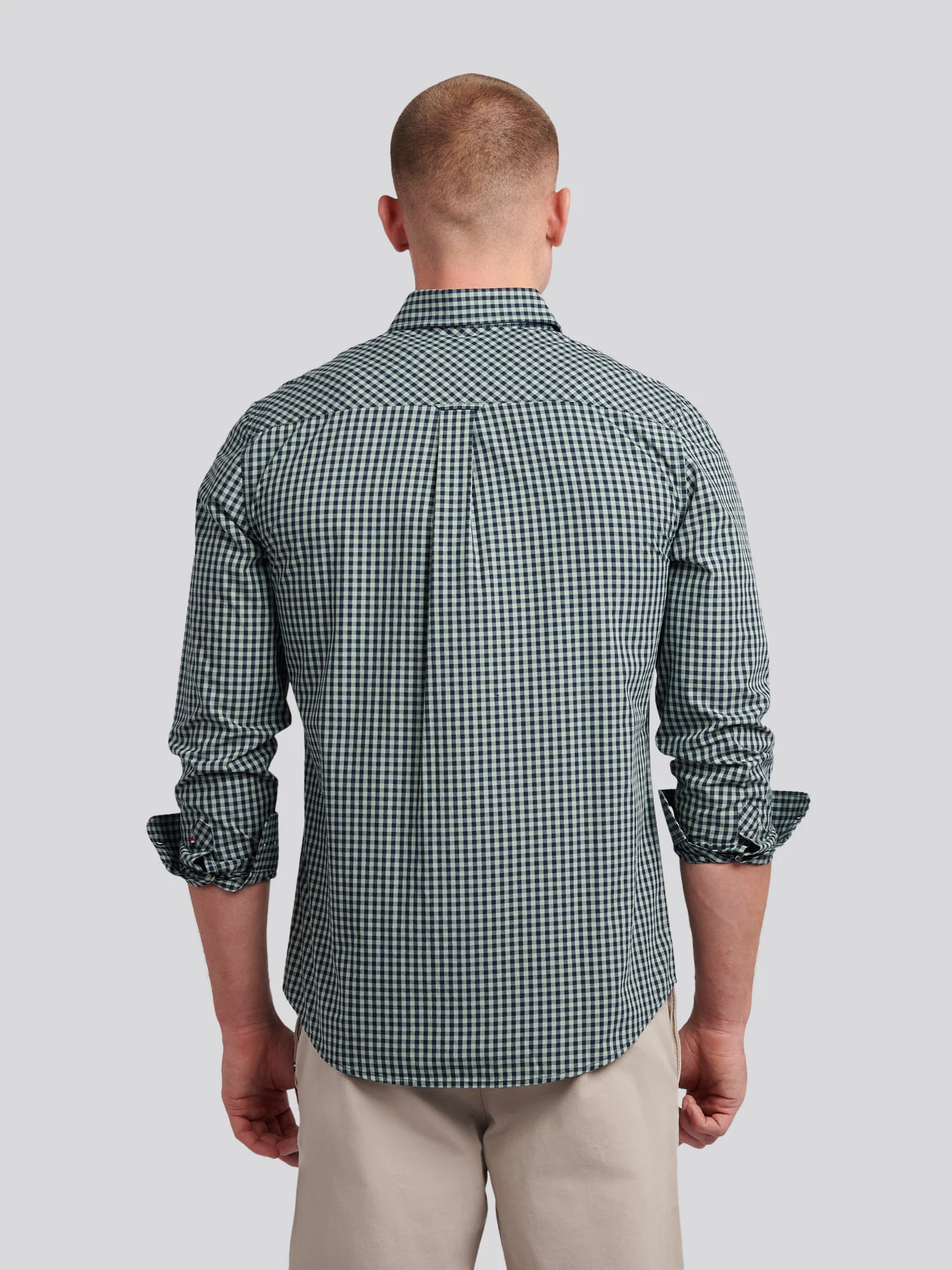 Mens Gingham Shirt in Iceberg Green - Image 4