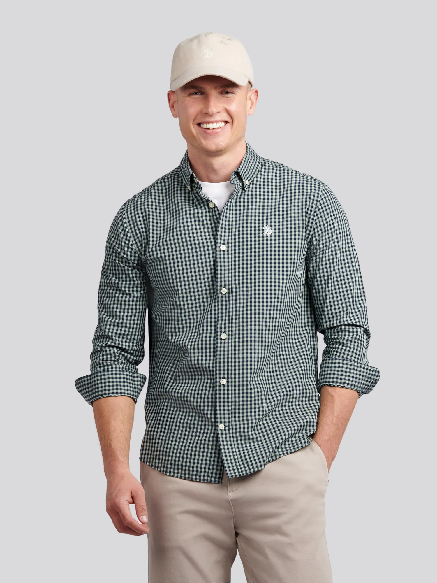 Mens Gingham Shirt in Iceberg Green - Image 5