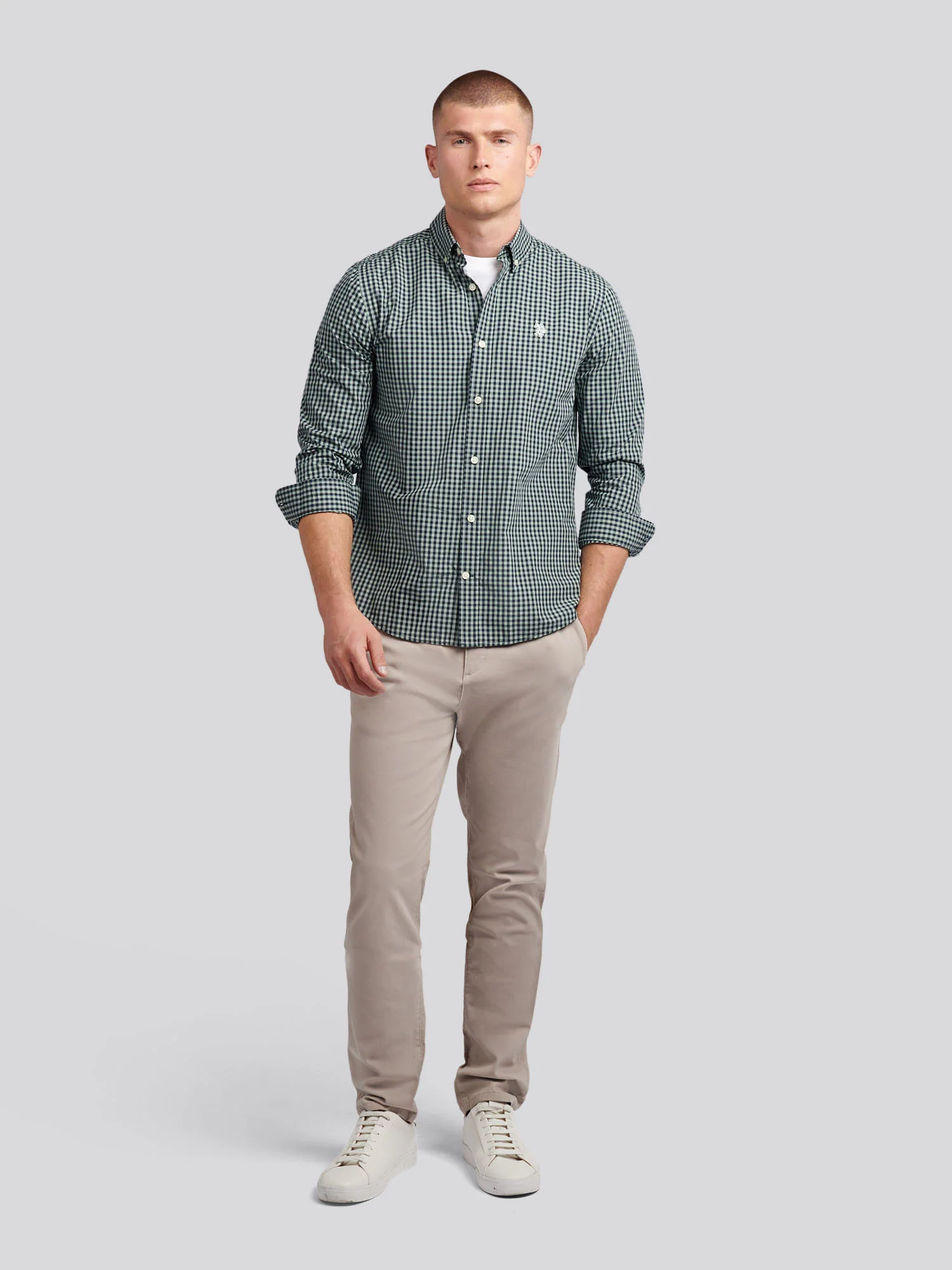 Mens Gingham Shirt in Iceberg Green - Image 6