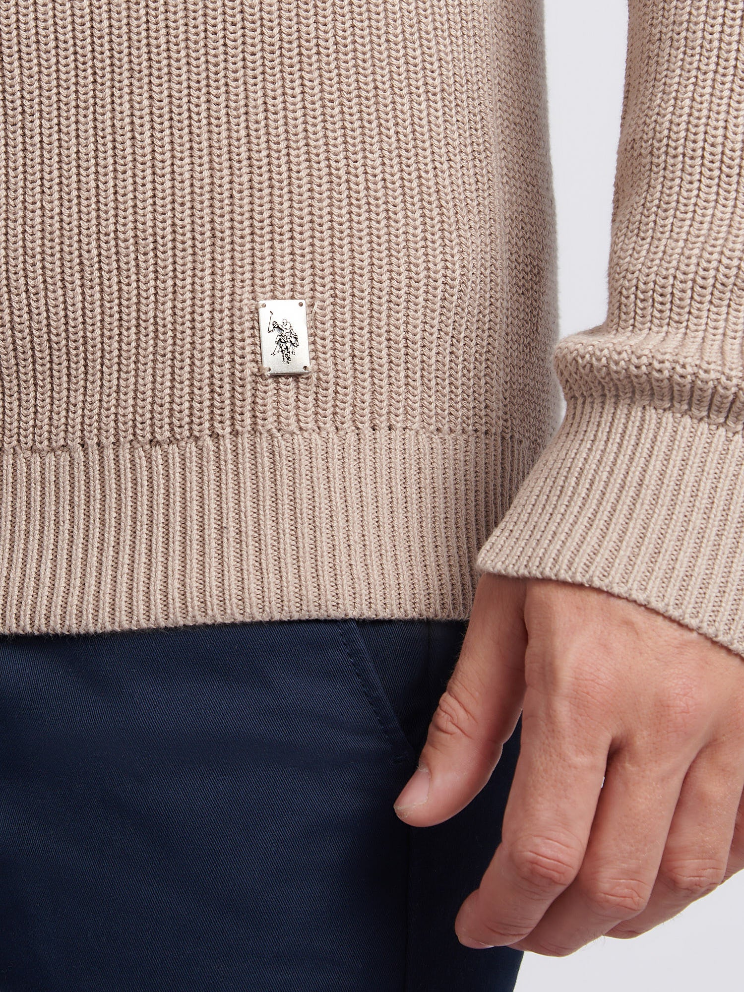 Mens Half Cardigan Stitch Knit Funnel in Atmosphere - Image 2