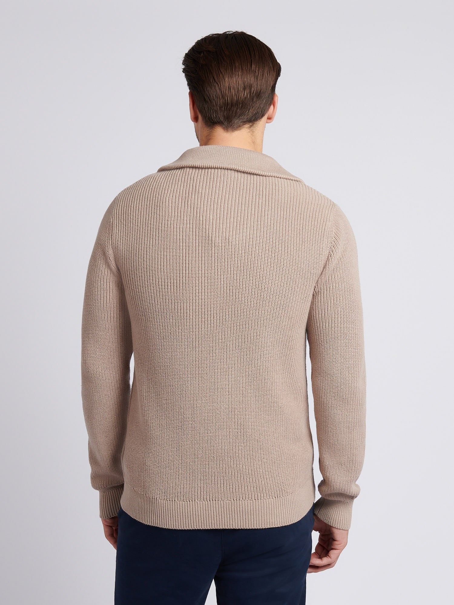 Mens Half Cardigan Stitch Knit Funnel in Atmosphere - Image 4