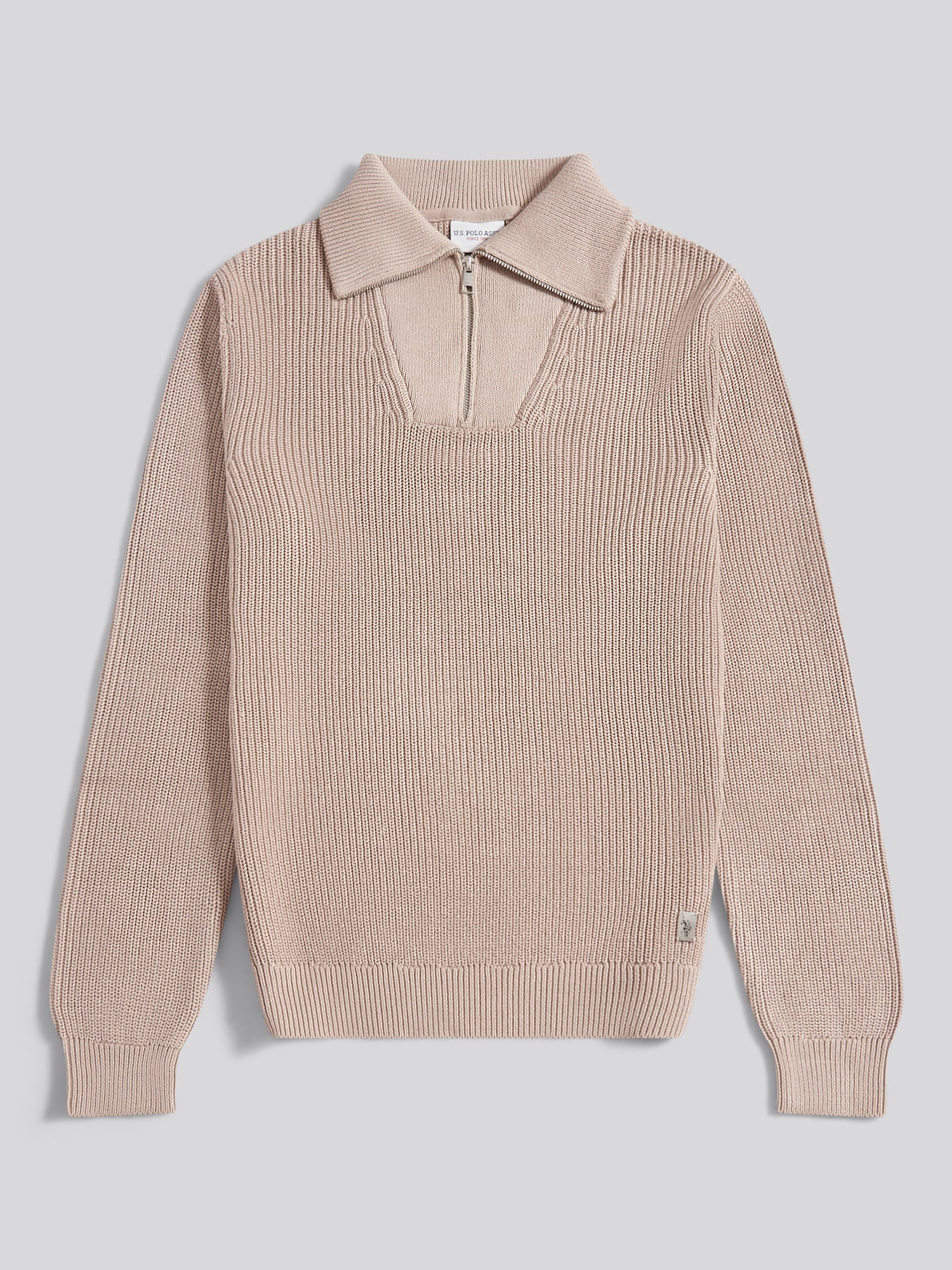 Mens Half Cardigan Stitch Knit Funnel in Atmosphere - Image 5
