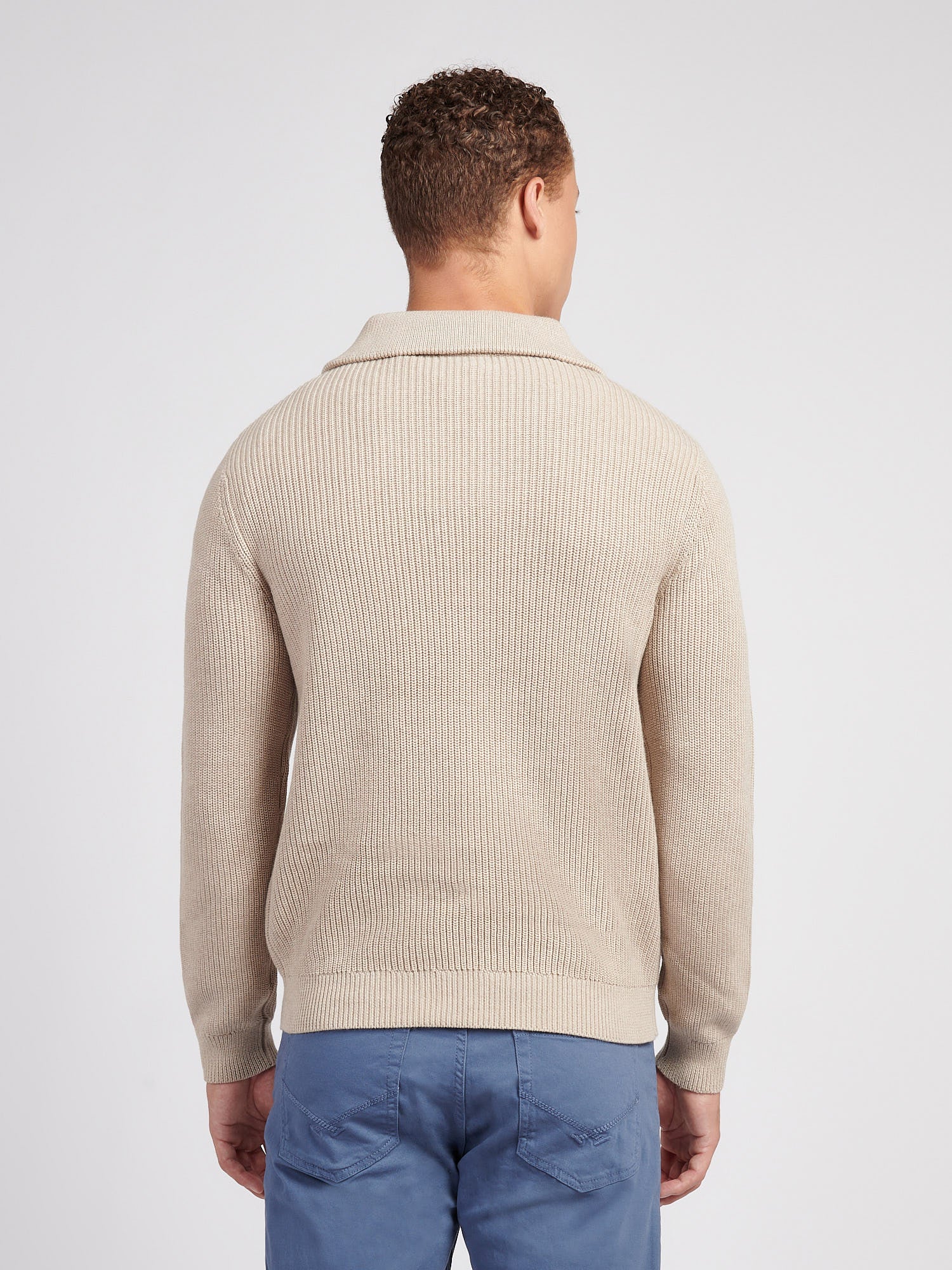 Mens Half Cardigan Stitch Knit Funnel in Atmosphere Marl - Image 4
