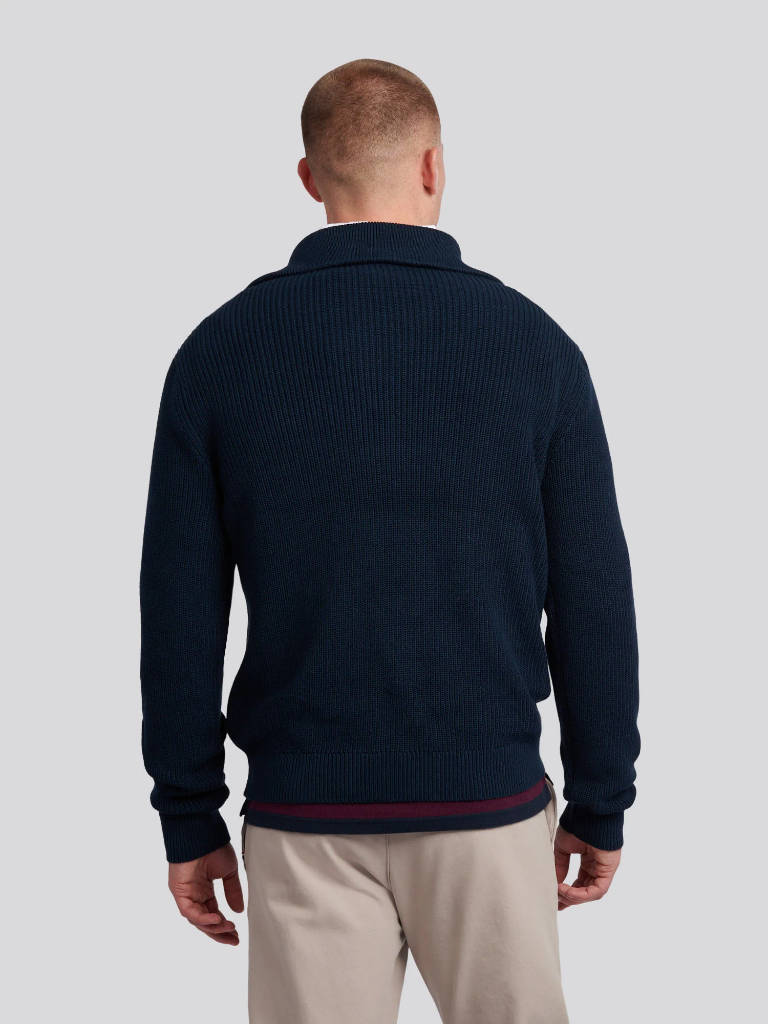 Mens Half Cardigan Stitch Knit Funnel in Dark Sapphire Navy - Image 4