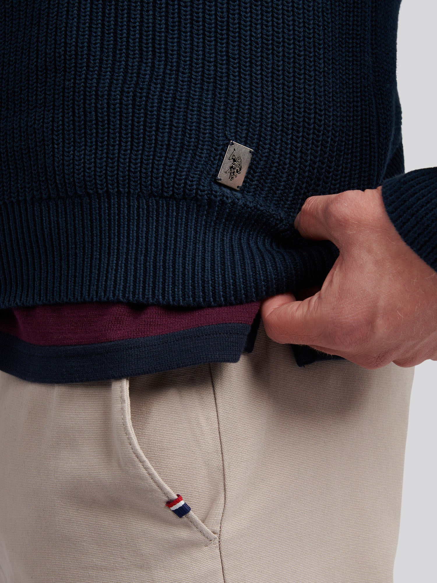 Mens Half Cardigan Stitch Knit Funnel in Dark Sapphire Navy - Image 5