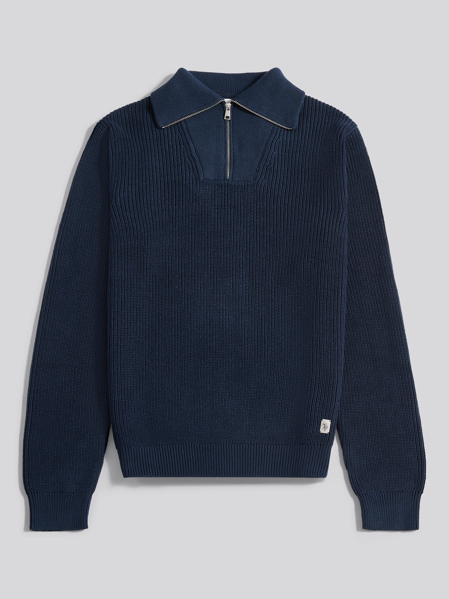 Mens Half Cardigan Stitch Knit Funnel in Dark Sapphire Navy - Image 6