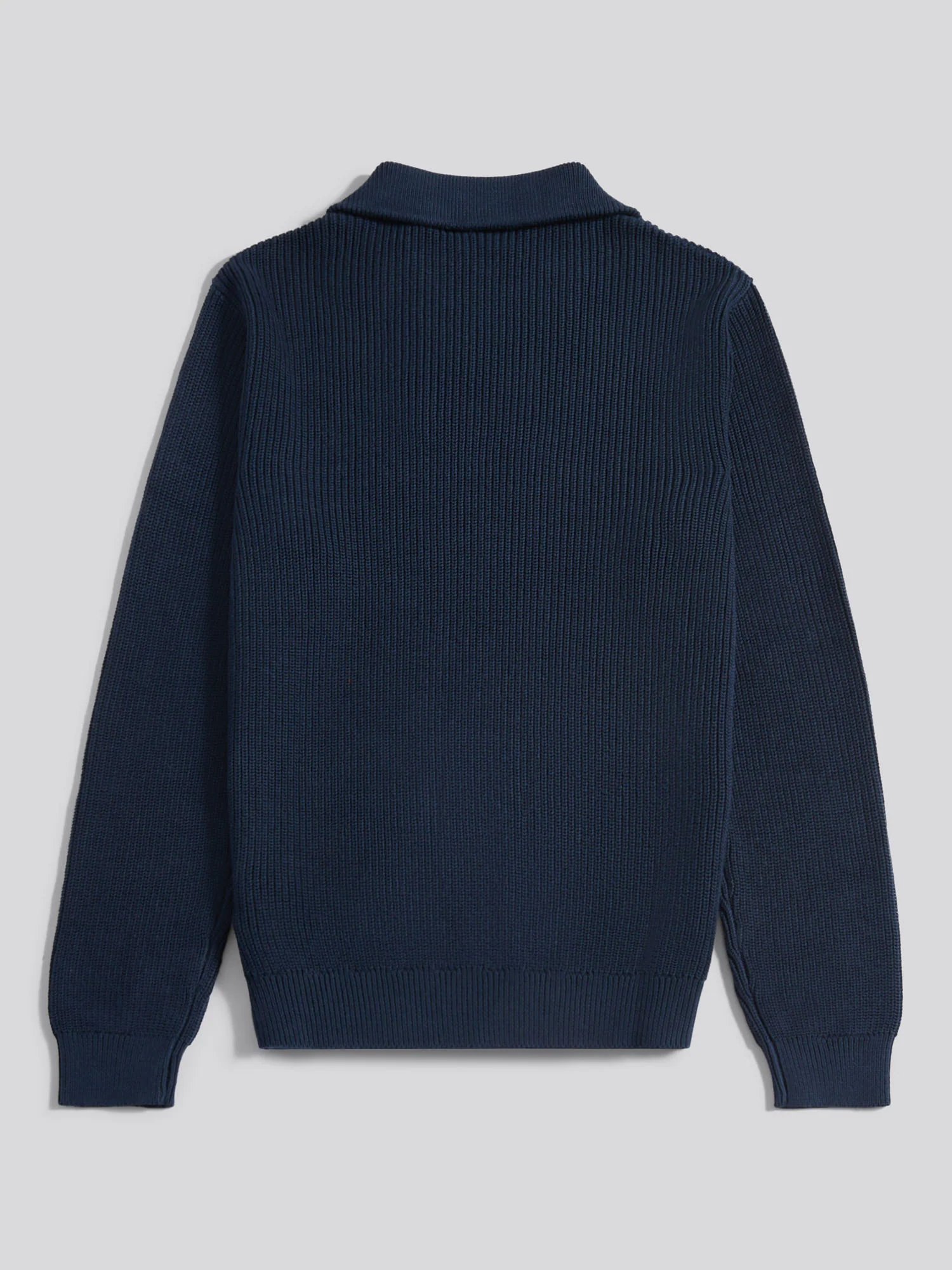 Mens Half Cardigan Stitch Knit Funnel in Dark Sapphire Navy - Image 7